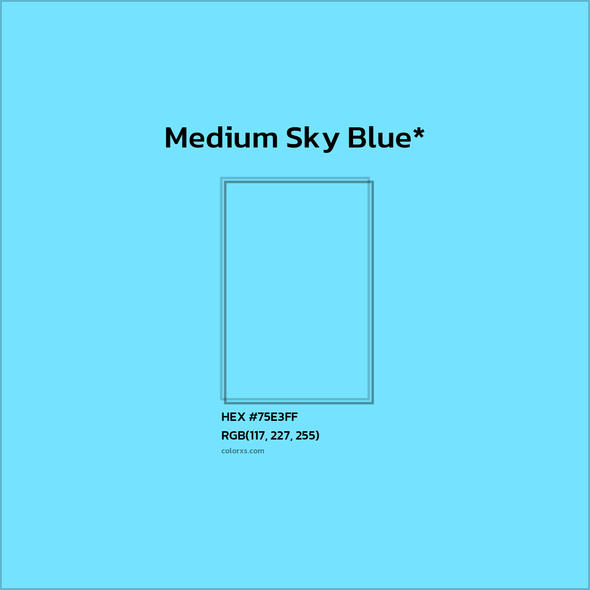 #75E3FF hex color. RGB, RYB, CMYK, HSL, HSV codes and color conversions. Matching color names, palettes, paints.