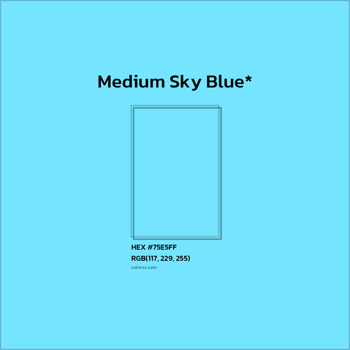 #75E5FF hex color. RGB, RYB, CMYK, HSL, HSV codes and color conversions. Matching color names, palettes, paints.