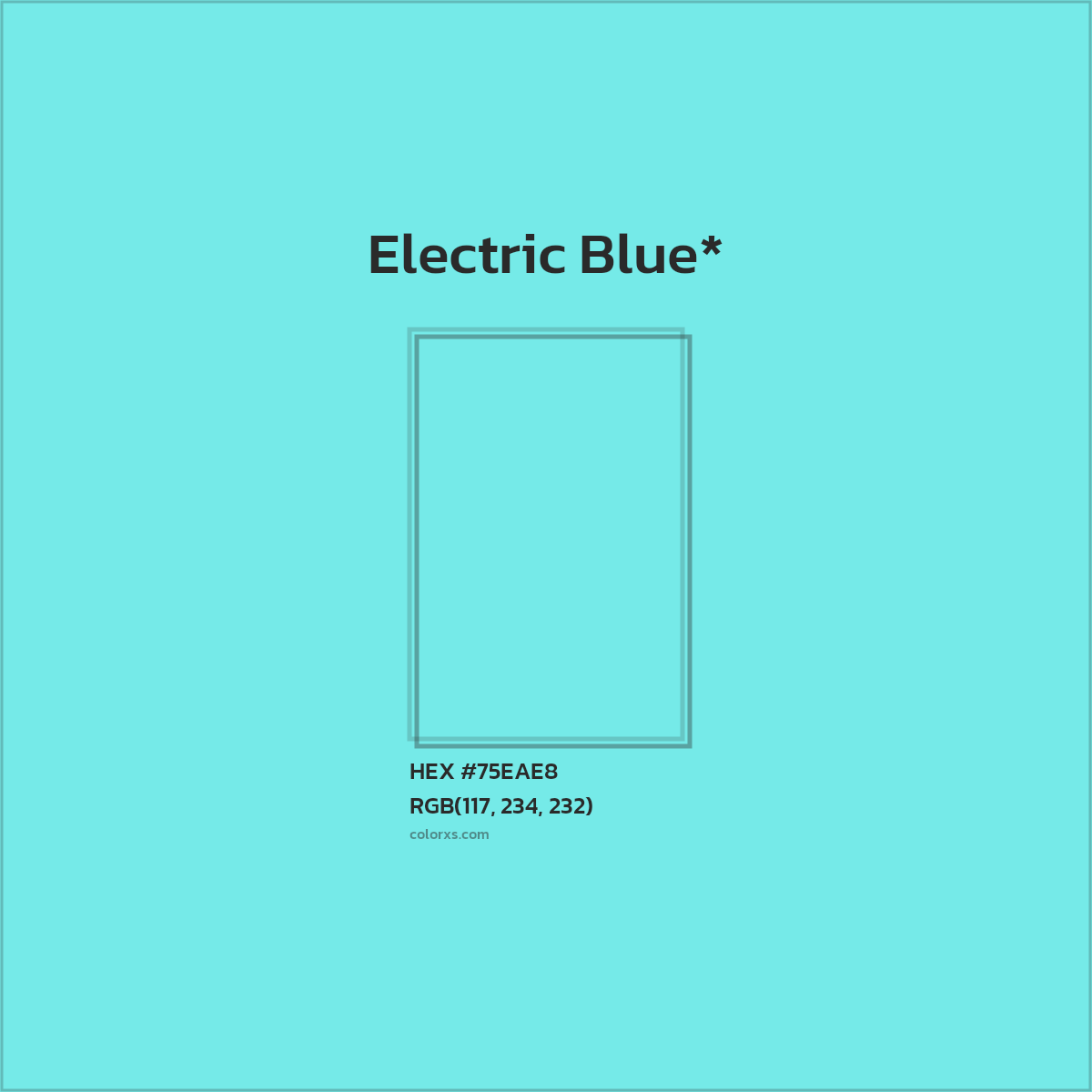 #75EAE8 hex color. RGB, RYB, CMYK, HSL, HSV codes and color conversions. Matching color names, palettes, paints.