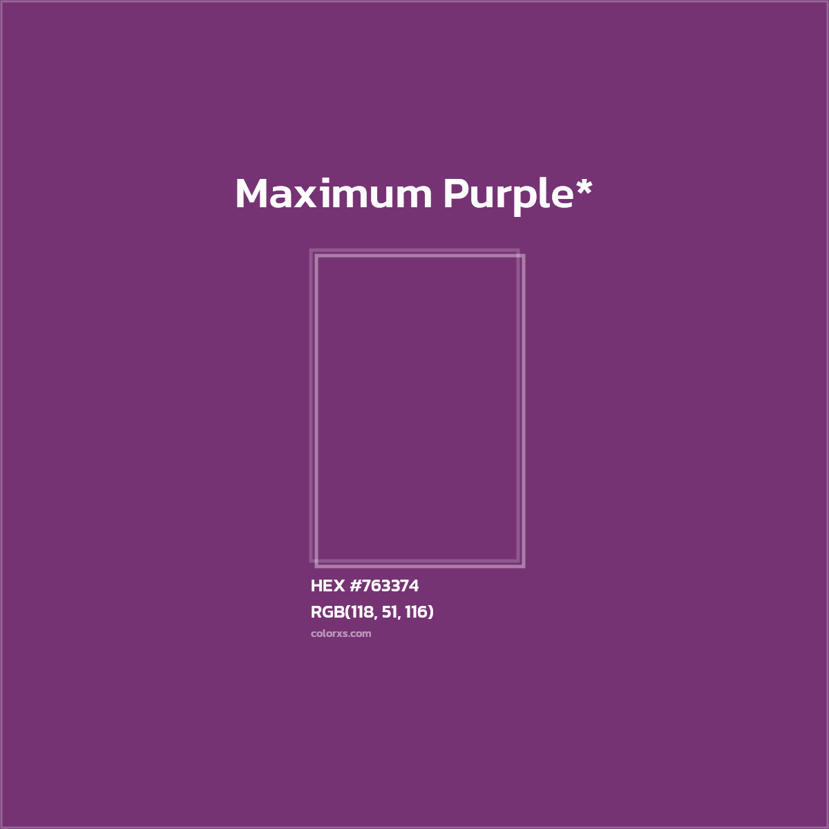 #763374 hex color. RGB, RYB, CMYK, HSL, HSV codes and color conversions. Matching color names, palettes, paints.