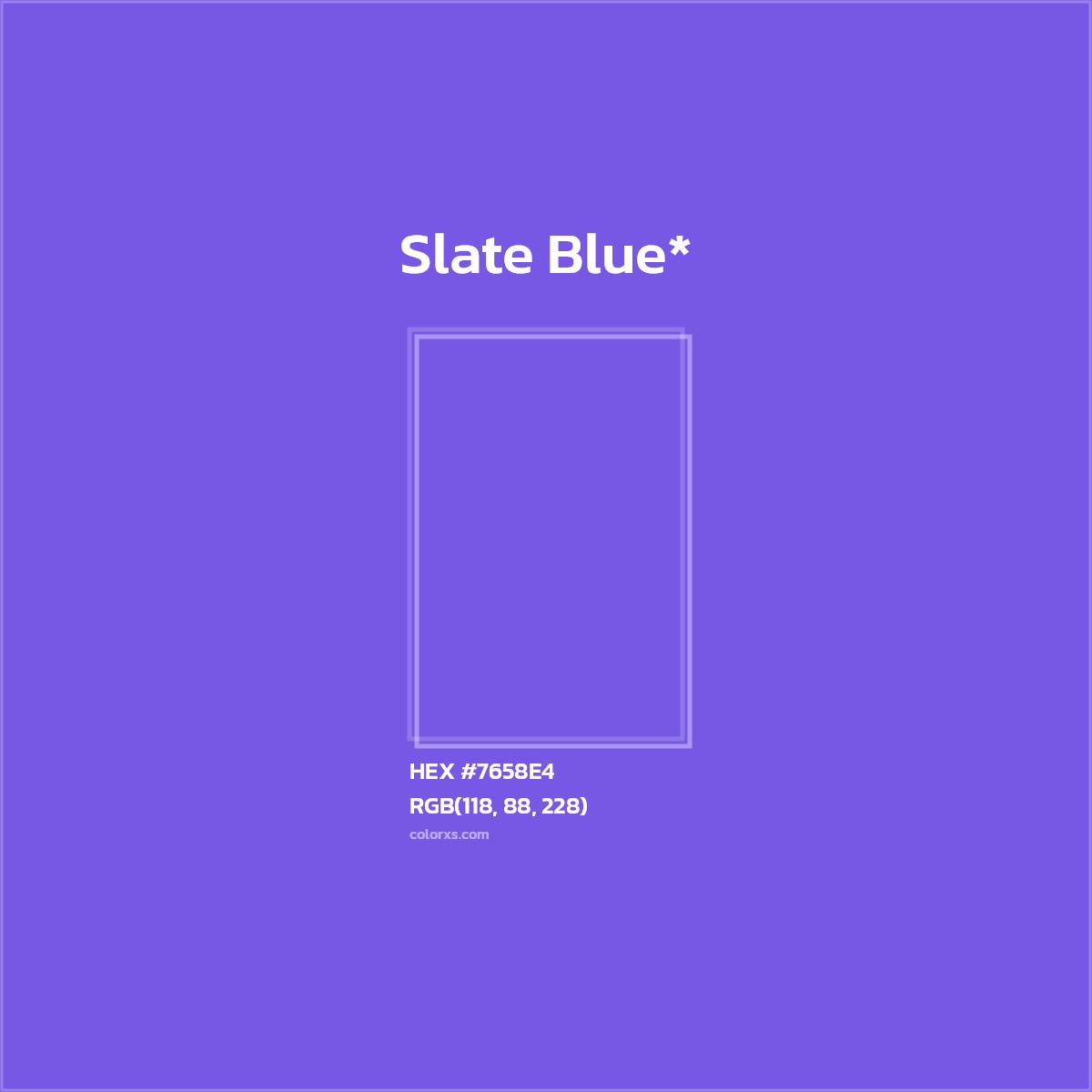 #7658E4 hex color. RGB, RYB, CMYK, HSL, HSV codes and color conversions. Matching color names, palettes, paints.