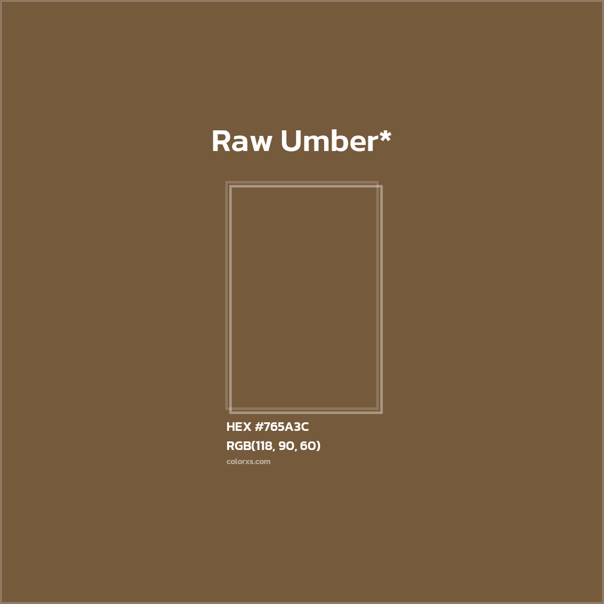 #765A3C hex color. RGB, RYB, CMYK, HSL, HSV codes and color conversions. Matching color names, palettes, paints.