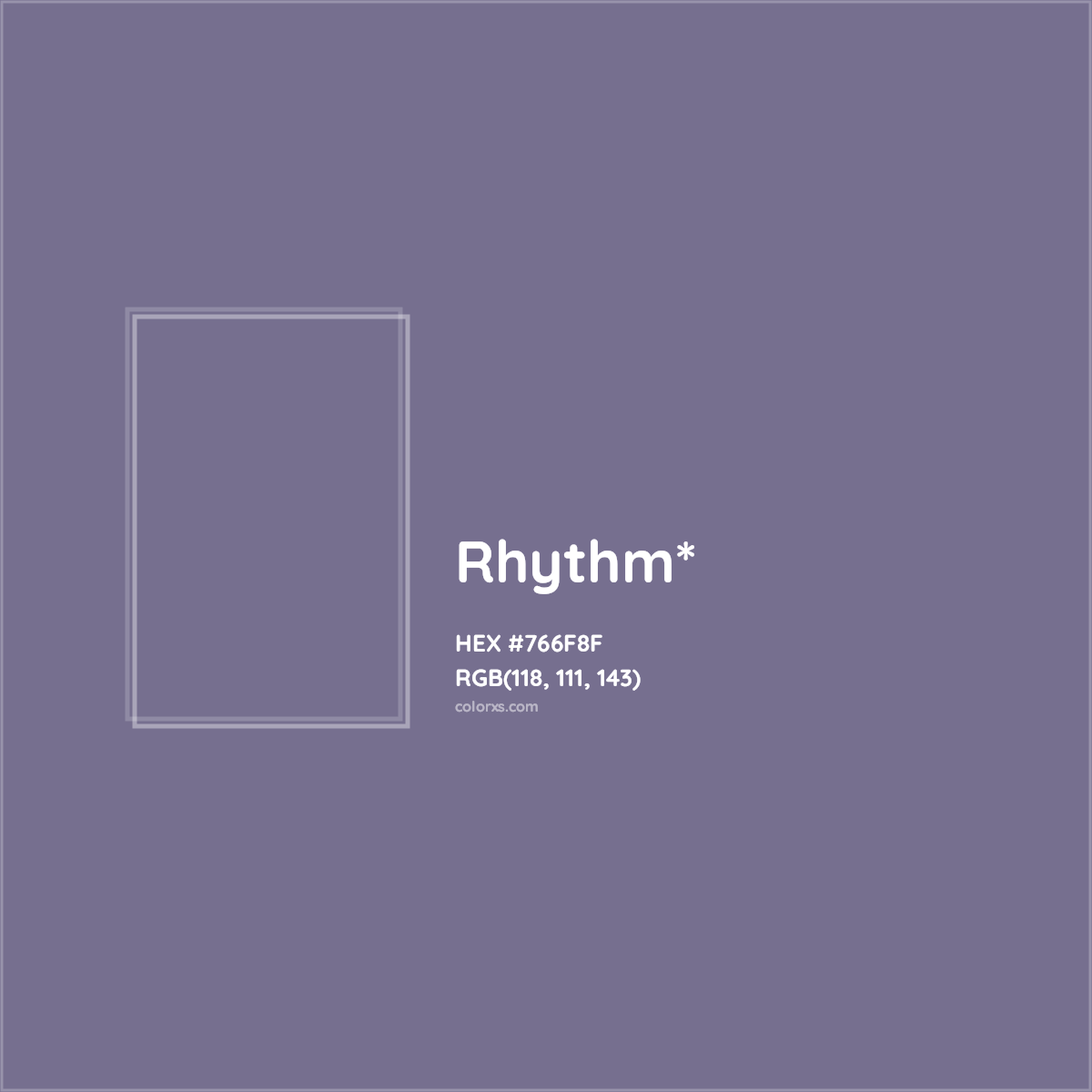 #766F8F hex color. RGB, RYB, CMYK, HSL, HSV codes and color conversions. Matching color names, palettes, paints.