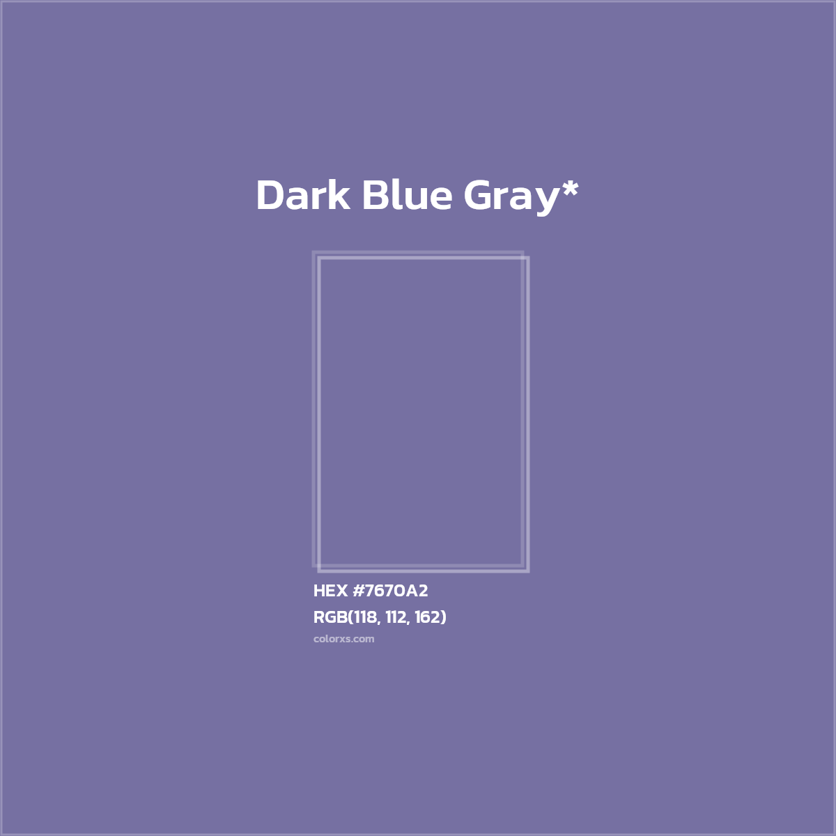 #7670A2 hex color. RGB, RYB, CMYK, HSL, HSV codes and color conversions. Matching color names, palettes, paints.