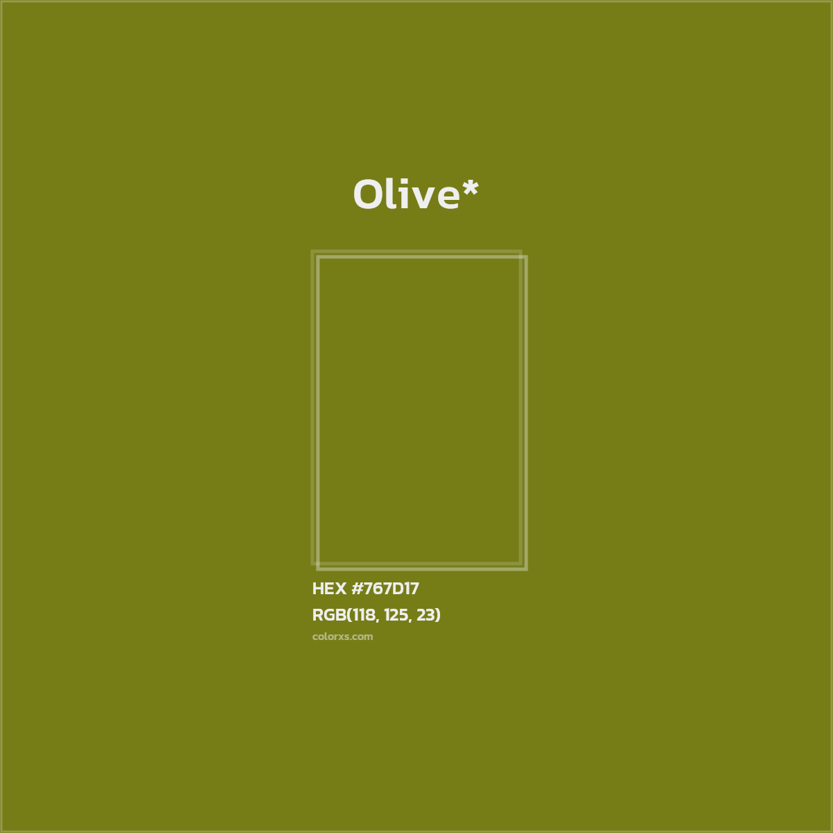 #767D17 hex color. RGB, RYB, CMYK, HSL, HSV codes and color conversions. Matching color names, palettes, paints.
