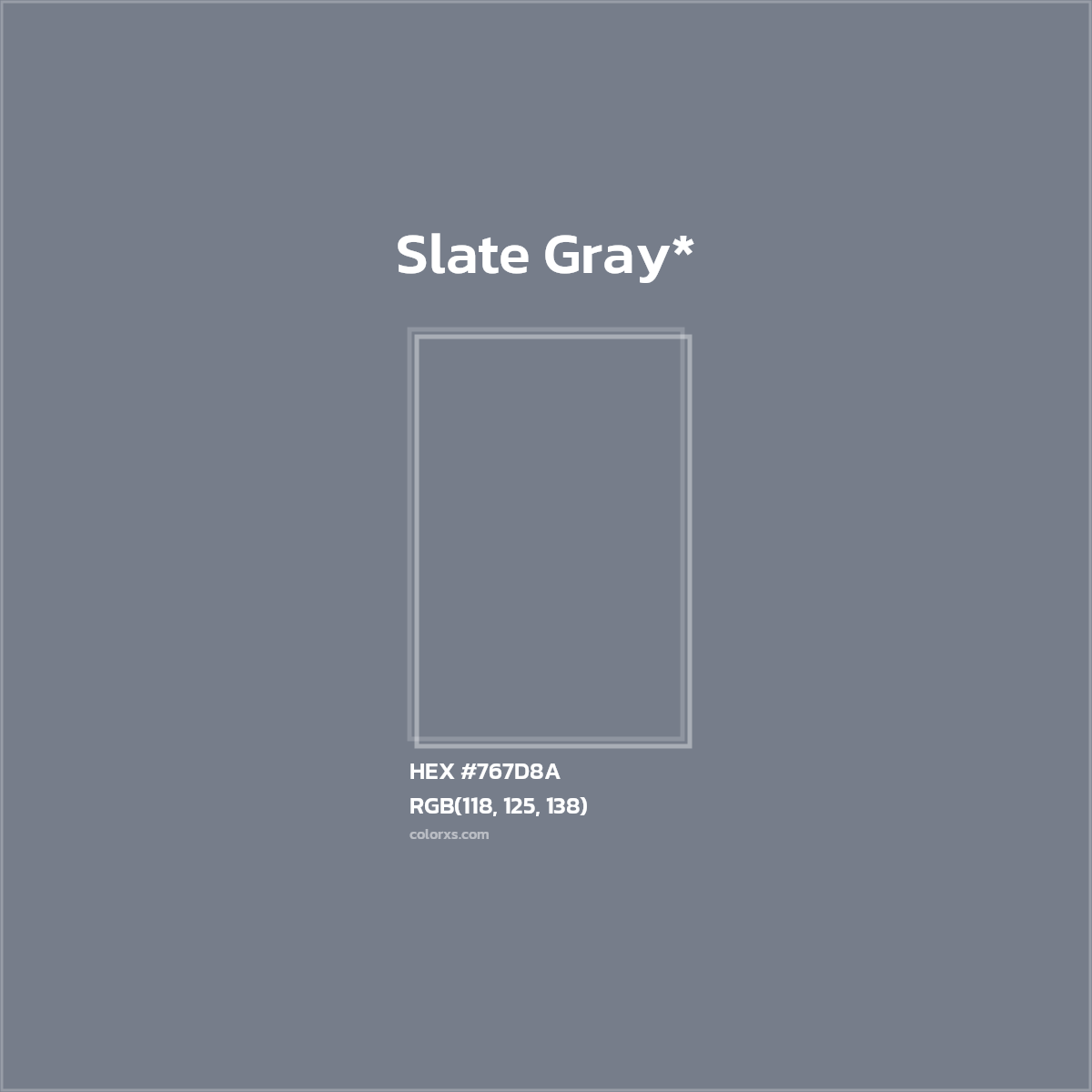 #767D8A hex color. RGB, RYB, CMYK, HSL, HSV codes and color conversions. Matching color names, palettes, paints.