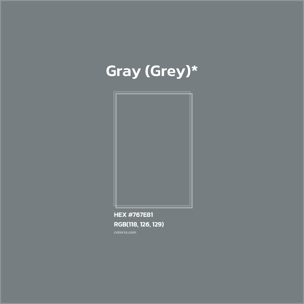 #767E81 hex color. RGB, RYB, CMYK, HSL, HSV codes and color conversions. Matching color names, palettes, paints.