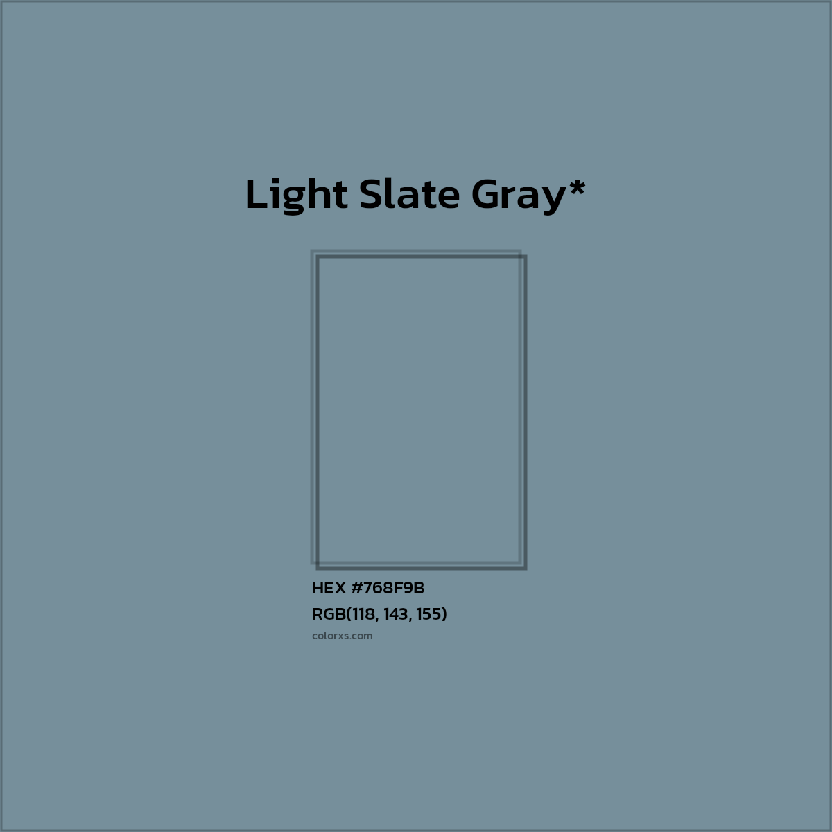 #768F9B hex color. RGB, RYB, CMYK, HSL, HSV codes and color conversions. Matching color names, palettes, paints.