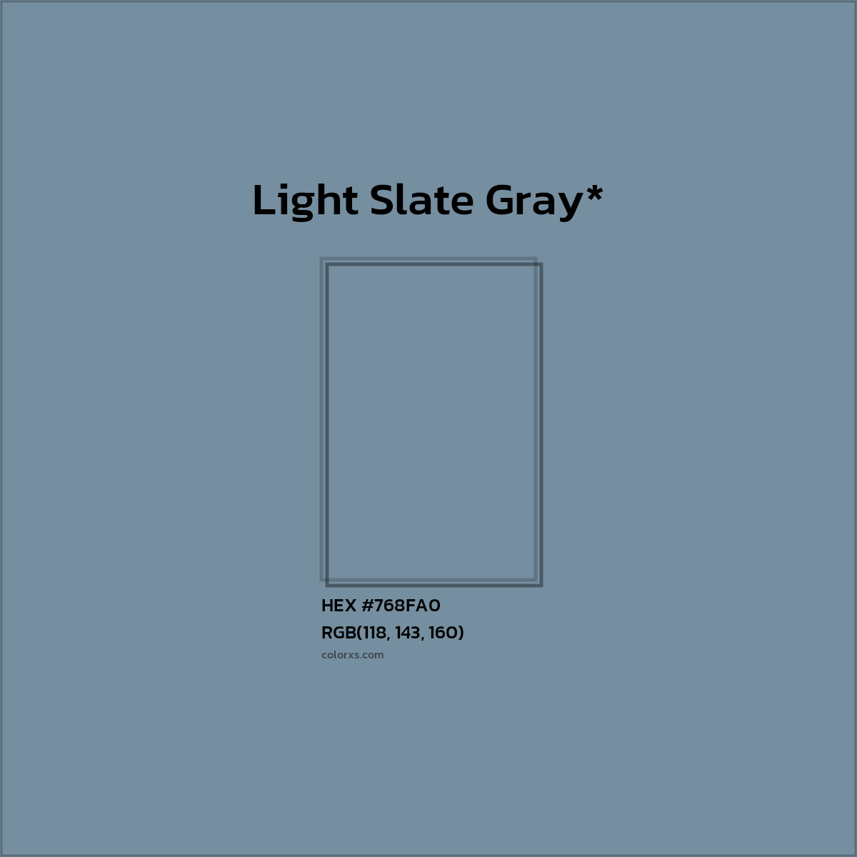 #768FA0 hex color. RGB, RYB, CMYK, HSL, HSV codes and color conversions. Matching color names, palettes, paints.