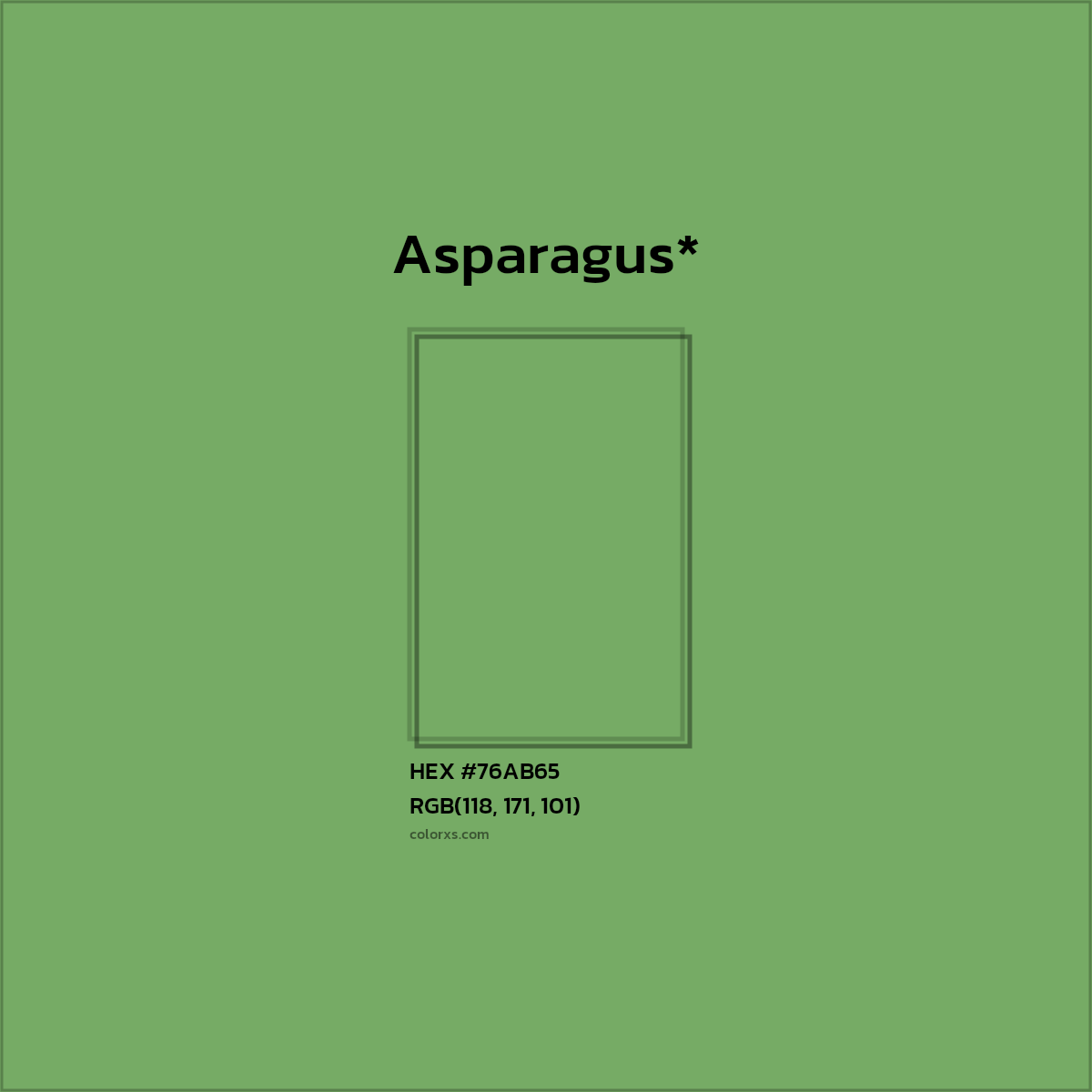#76AB65 hex color. RGB, RYB, CMYK, HSL, HSV codes and color conversions. Matching color names, palettes, paints.
