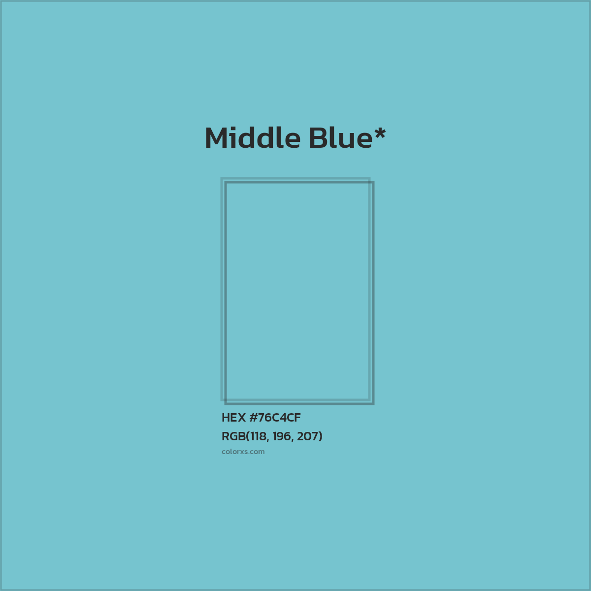 #76C4CF hex color. RGB, RYB, CMYK, HSL, HSV codes and color conversions. Matching color names, palettes, paints.