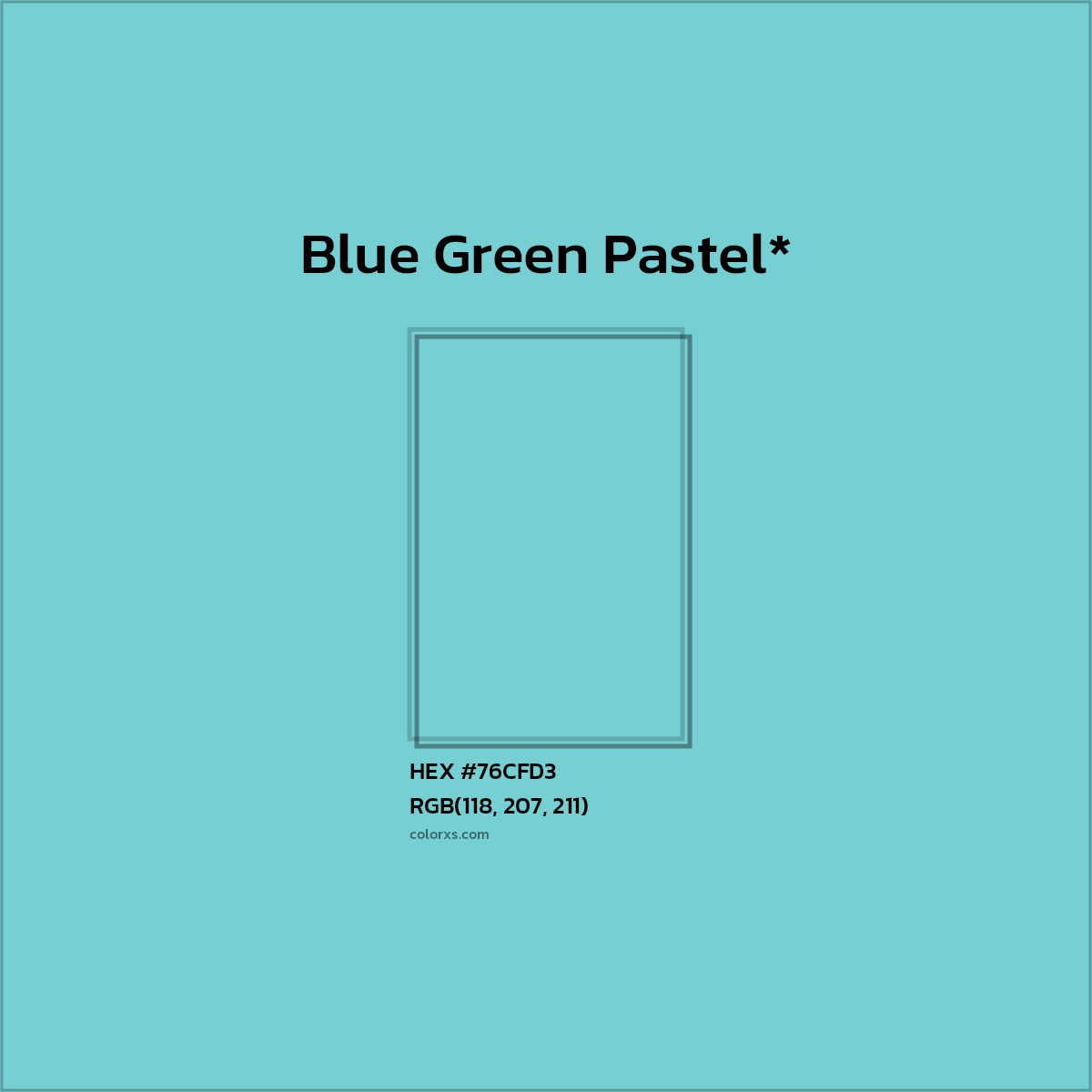 #76CFD3 hex color. RGB, RYB, CMYK, HSL, HSV codes and color conversions. Matching color names, palettes, paints.