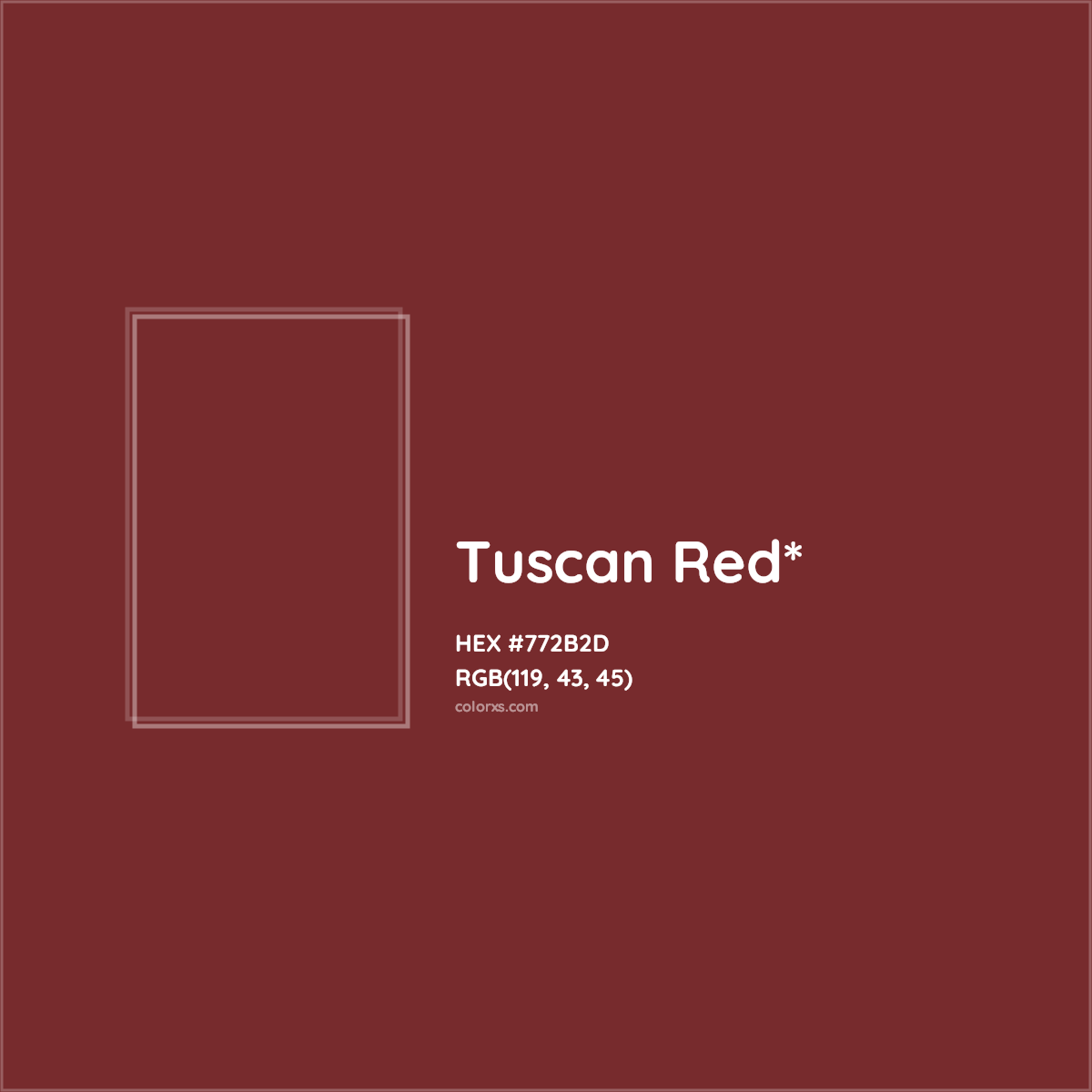 #772B2D hex color. RGB, RYB, CMYK, HSL, HSV codes and color conversions. Matching color names, palettes, paints.