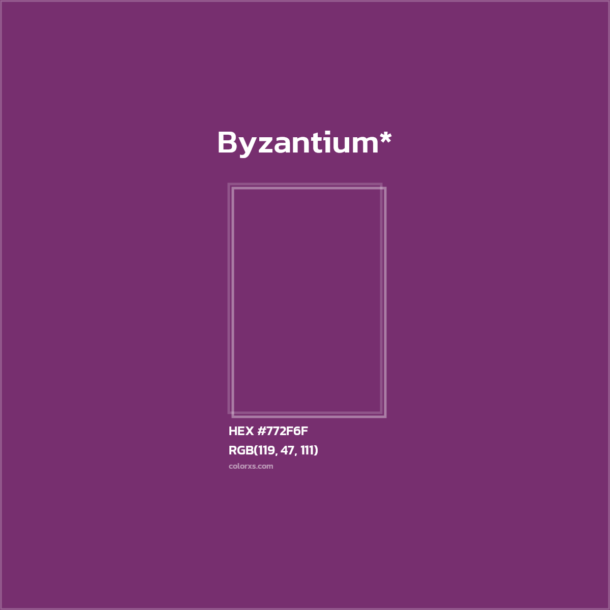 #772F6F hex color. RGB, RYB, CMYK, HSL, HSV codes and color conversions. Matching color names, palettes, paints.
