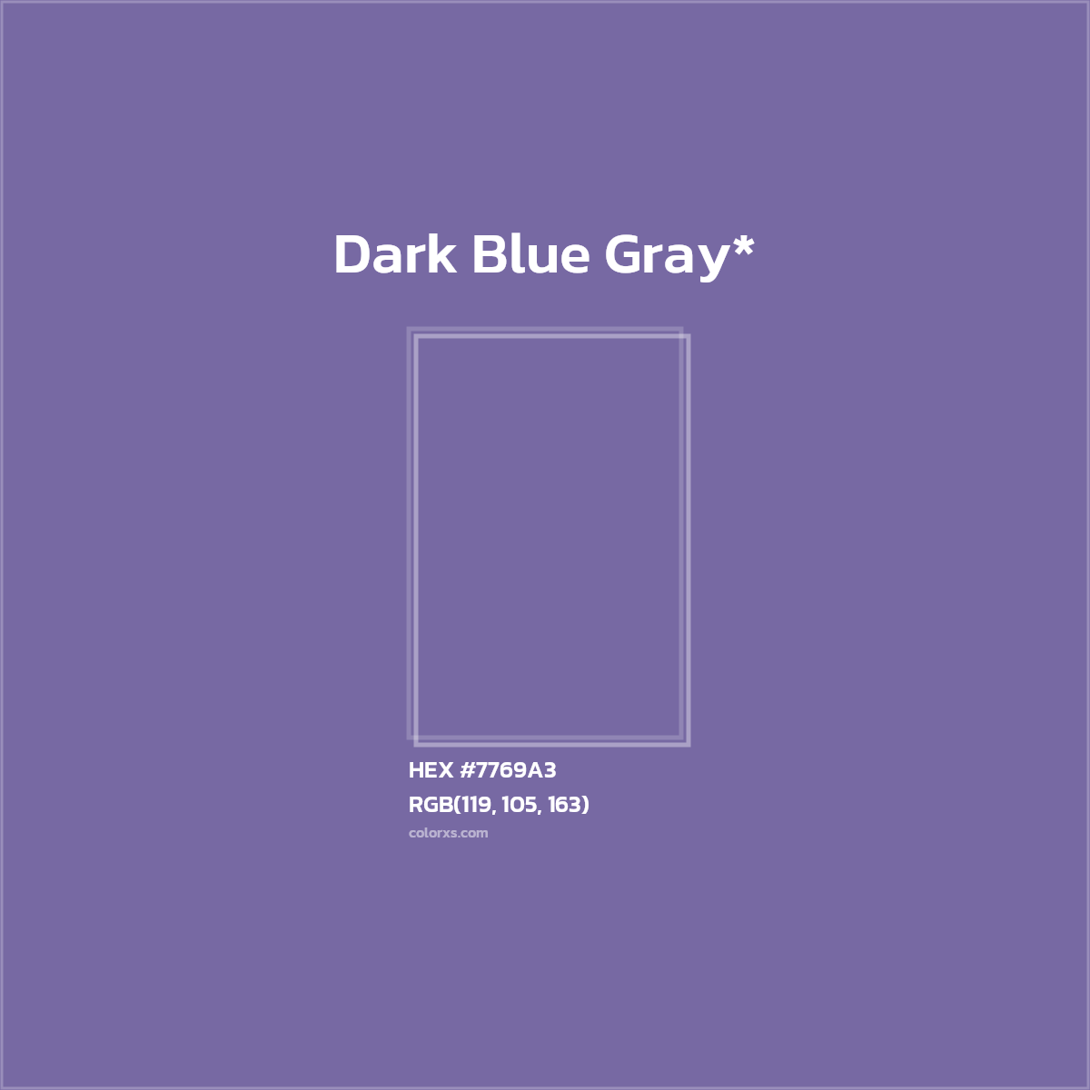 #7769A3 hex color. RGB, RYB, CMYK, HSL, HSV codes and color conversions. Matching color names, palettes, paints.