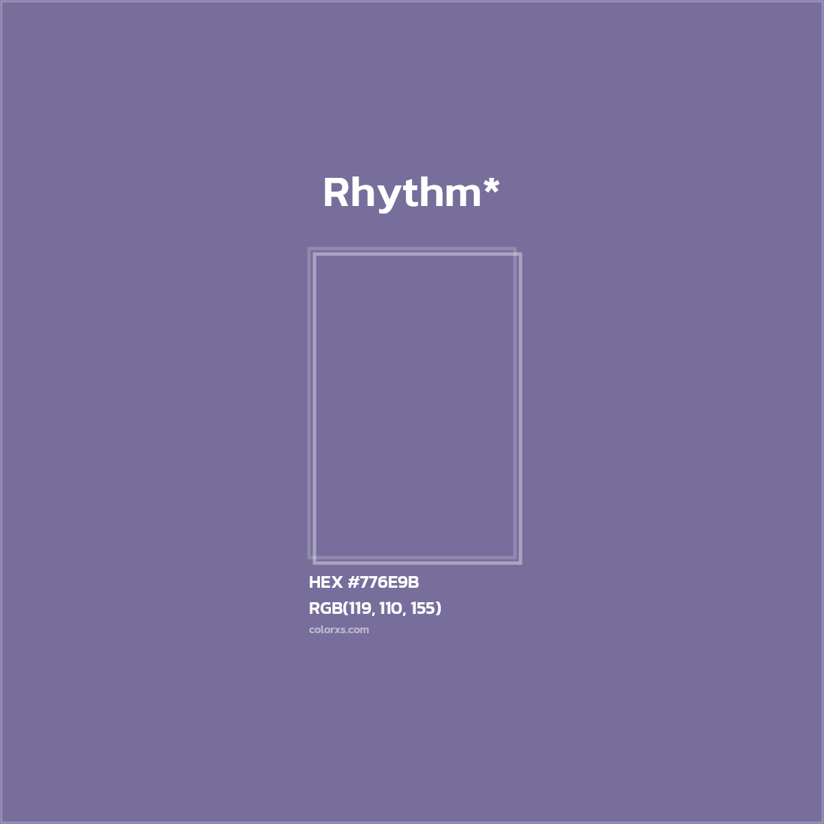 #776E9B hex color. RGB, RYB, CMYK, HSL, HSV codes and color conversions. Matching color names, palettes, paints.