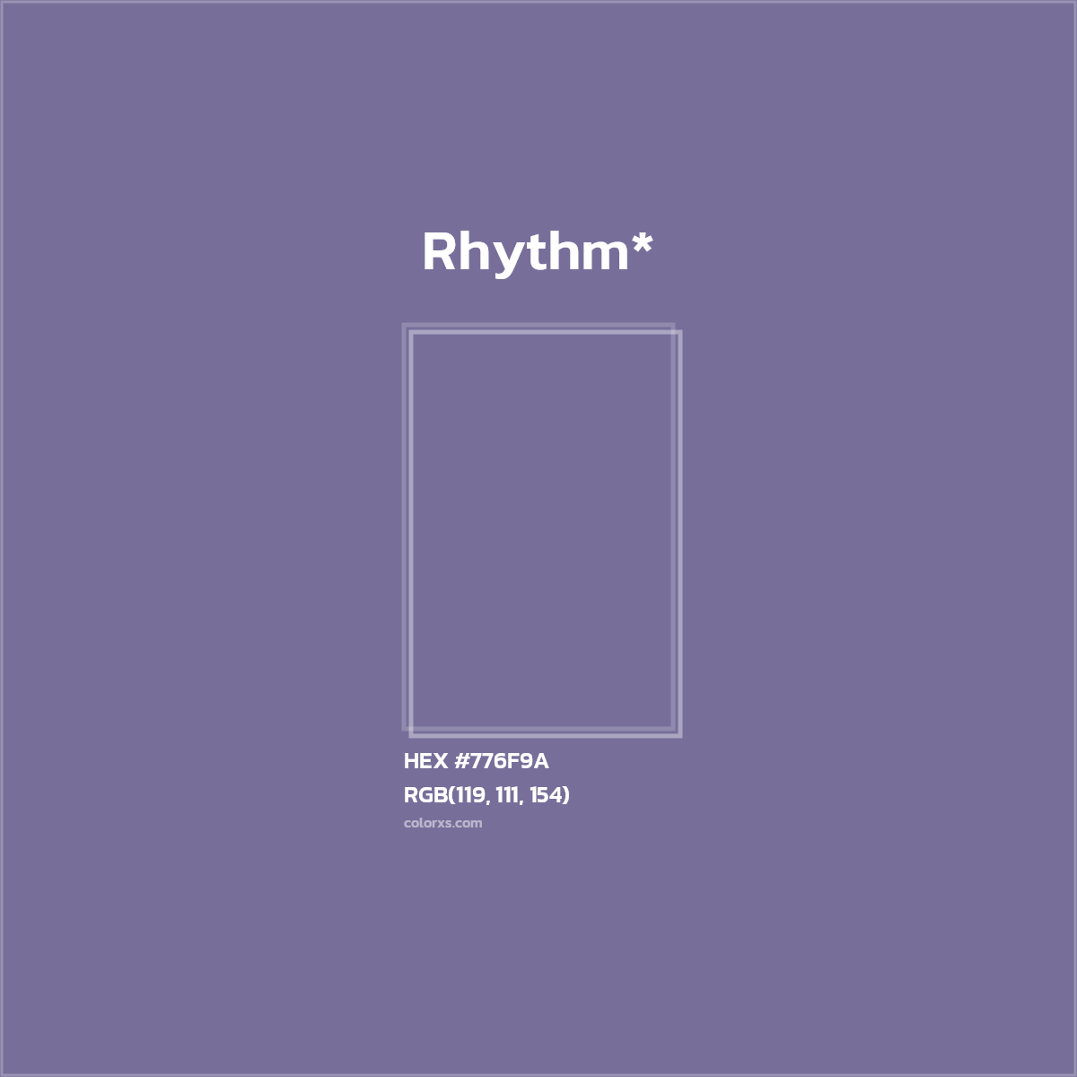#776F9A hex color. RGB, RYB, CMYK, HSL, HSV codes and color conversions. Matching color names, palettes, paints.