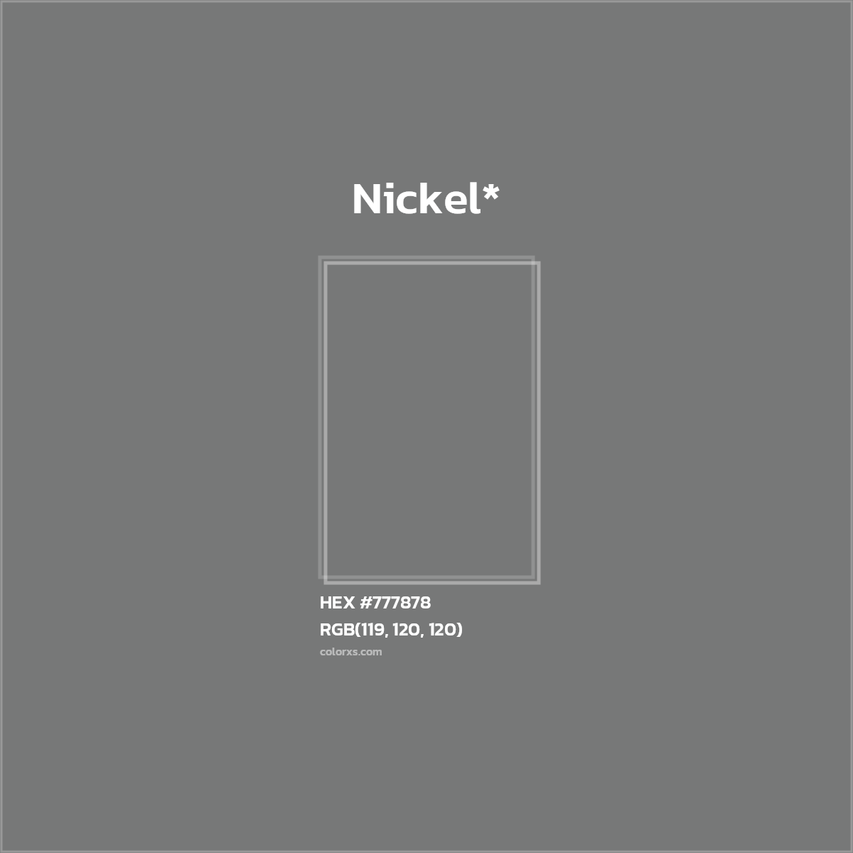 #777878 hex color. RGB, RYB, CMYK, HSL, HSV codes and color conversions. Matching color names, palettes, paints.