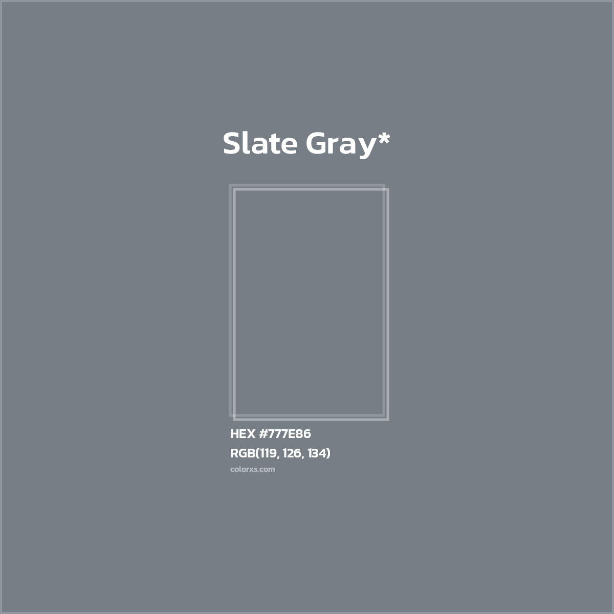 #777E86 hex color. RGB, RYB, CMYK, HSL, HSV codes and color conversions. Matching color names, palettes, paints.