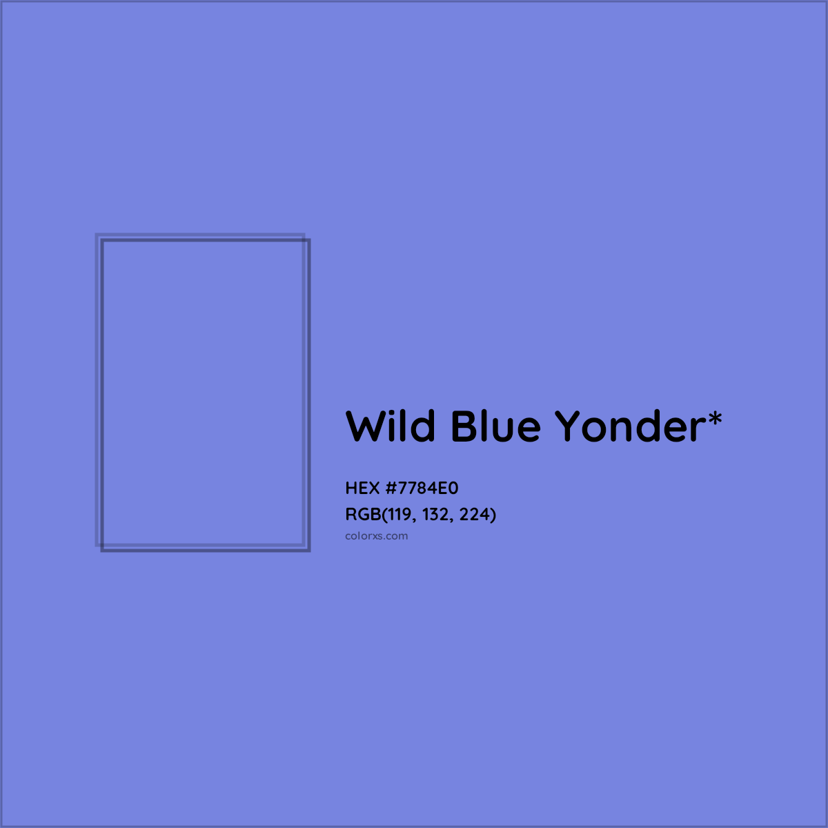 #7784E0 hex color. RGB, RYB, CMYK, HSL, HSV codes and color conversions. Matching color names, palettes, paints.
