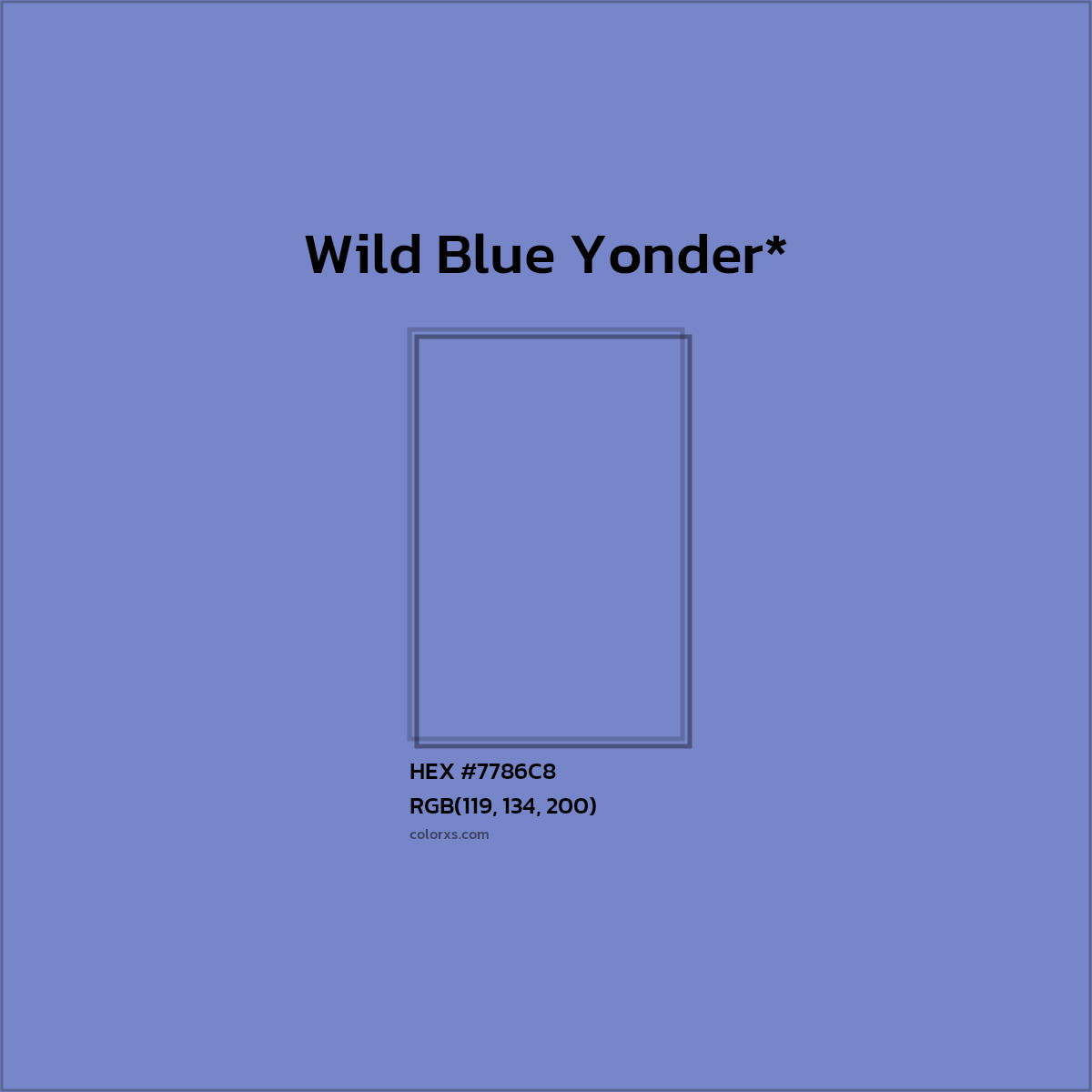 #7786C8 hex color. RGB, RYB, CMYK, HSL, HSV codes and color conversions. Matching color names, palettes, paints.