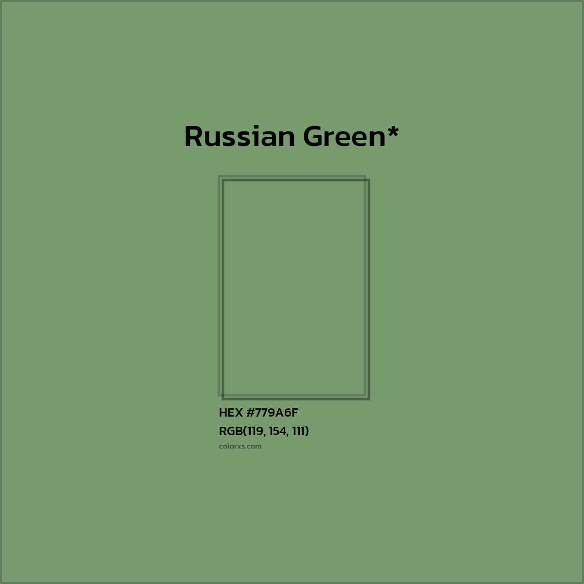 #779A6F hex color. RGB, RYB, CMYK, HSL, HSV codes and color conversions. Matching color names, palettes, paints.