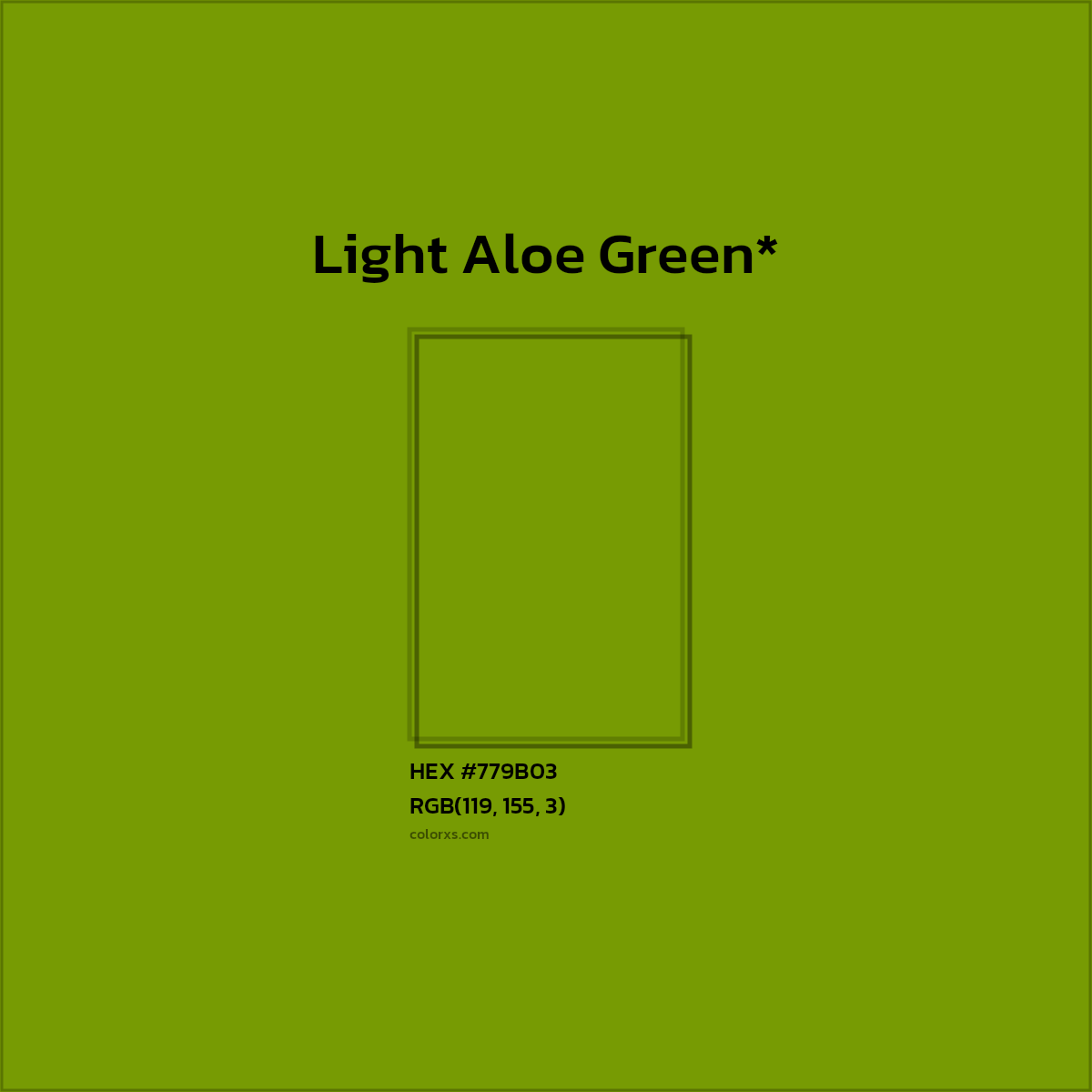 #779B03 hex color. RGB, RYB, CMYK, HSL, HSV codes and color conversions. Matching color names, palettes, paints.