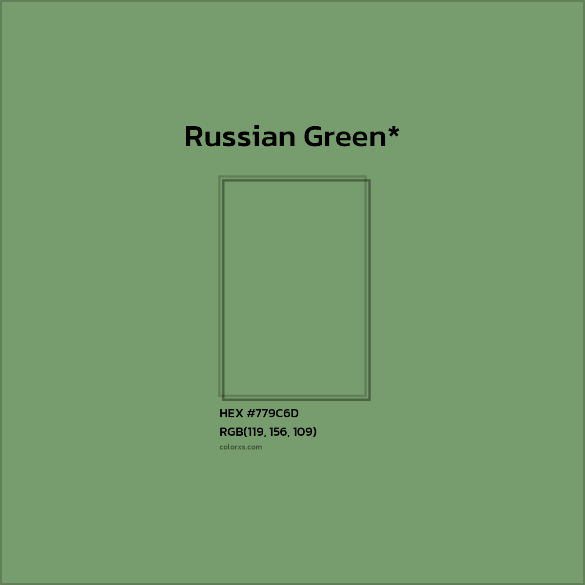 #779C6D hex color. RGB, RYB, CMYK, HSL, HSV codes and color conversions. Matching color names, palettes, paints.