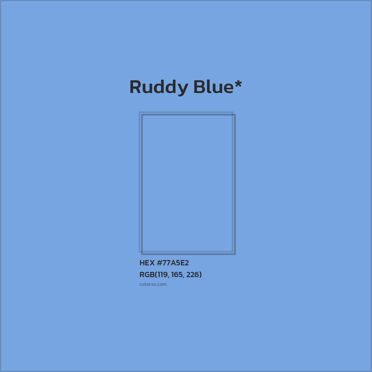 #77A5E2 hex color. RGB, RYB, CMYK, HSL, HSV codes and color conversions. Matching color names, palettes, paints.