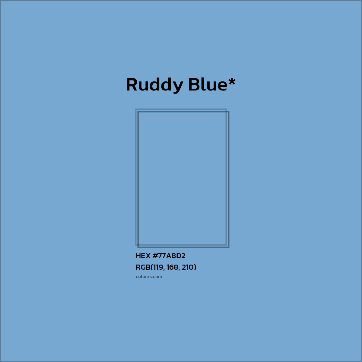 #77A8D2 hex color. RGB, RYB, CMYK, HSL, HSV codes and color conversions. Matching color names, palettes, paints.