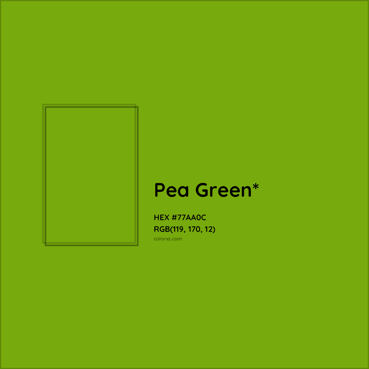 #77AA0C hex color. RGB, RYB, CMYK, HSL, HSV codes and color conversions. Matching color names, palettes, paints.