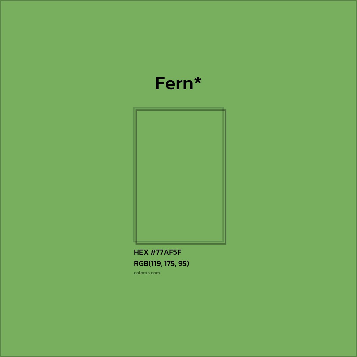 #77AF5F hex color. RGB, RYB, CMYK, HSL, HSV codes and color conversions. Matching color names, palettes, paints.