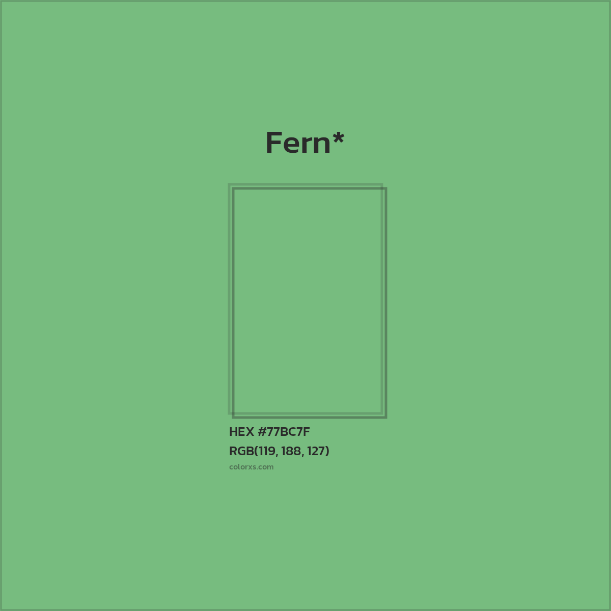 #77BC7F hex color. RGB, RYB, CMYK, HSL, HSV codes and color conversions. Matching color names, palettes, paints.