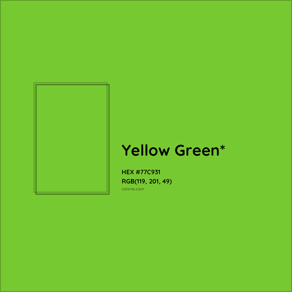 #77C931 hex color. RGB, RYB, CMYK, HSL, HSV codes and color conversions. Matching color names, palettes, paints.
