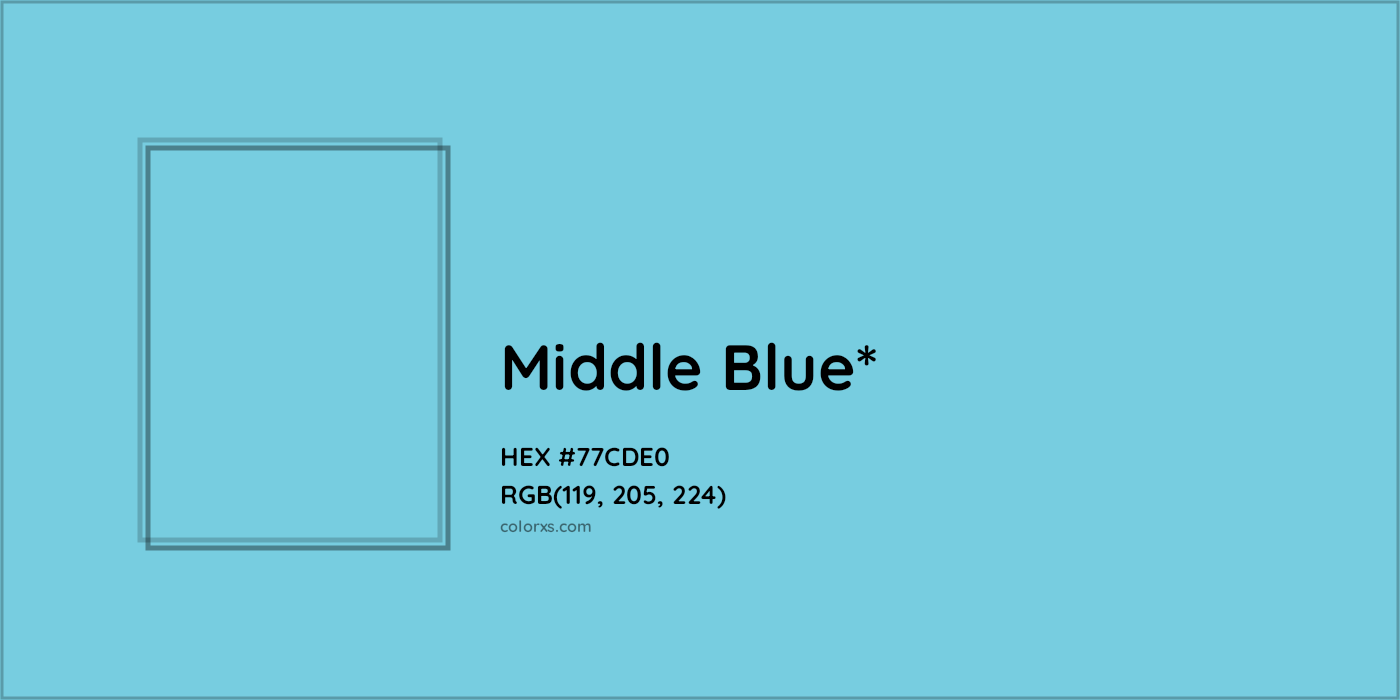#77CDE0 hex color. RGB, RYB, CMYK, HSL, HSV codes and color conversions. Matching color names, palettes, paints.