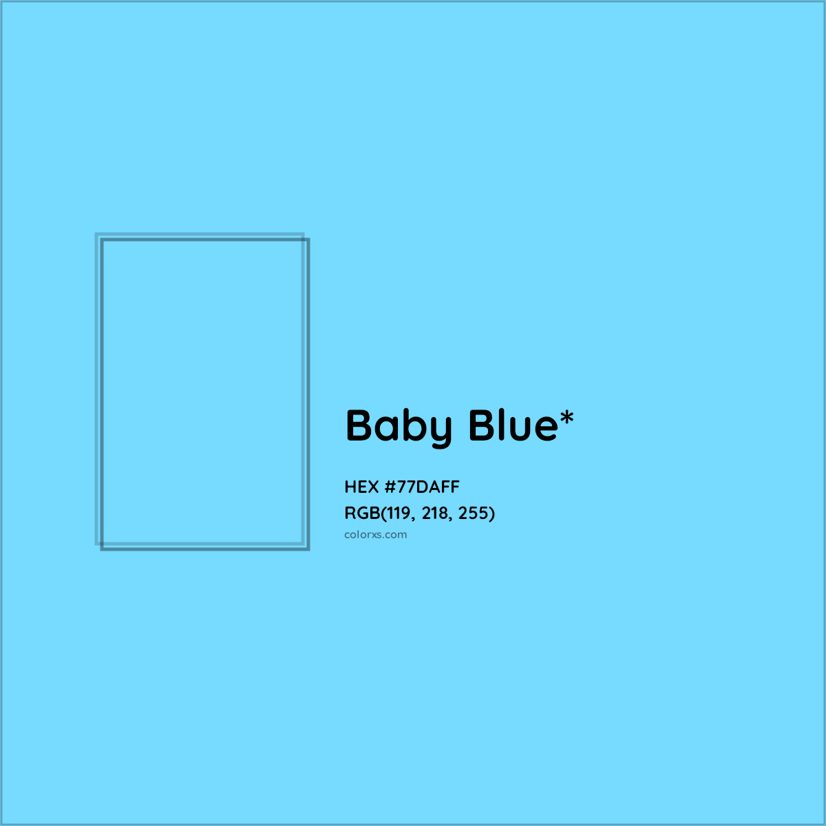#77DAFF hex color. RGB, RYB, CMYK, HSL, HSV codes and color conversions. Matching color names, palettes, paints.