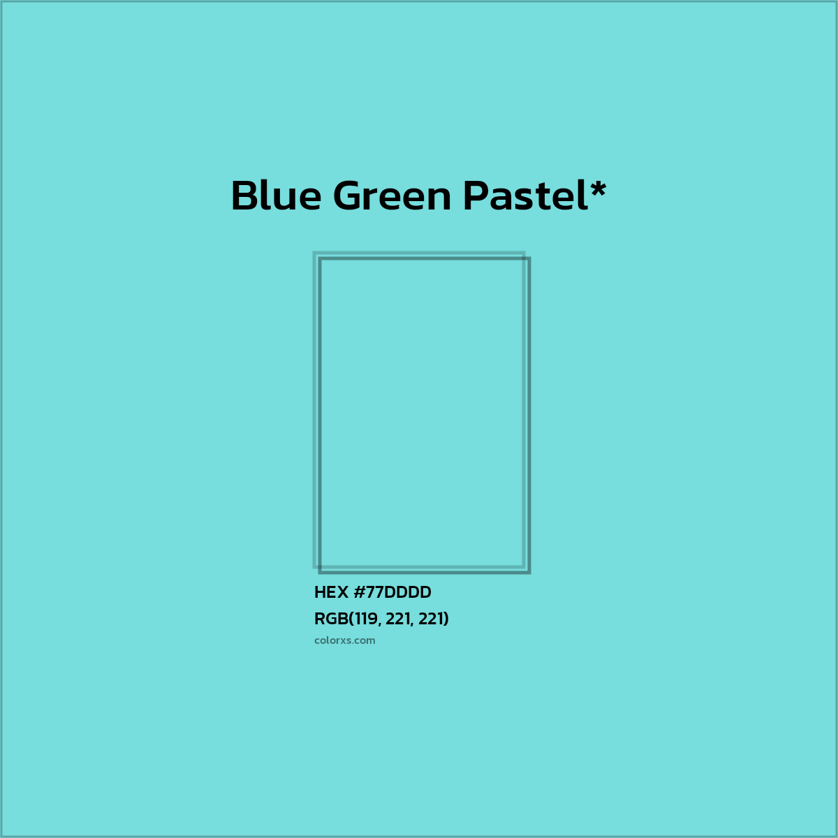 #77DDDD hex color. RGB, RYB, CMYK, HSL, HSV codes and color conversions. Matching color names, palettes, paints.