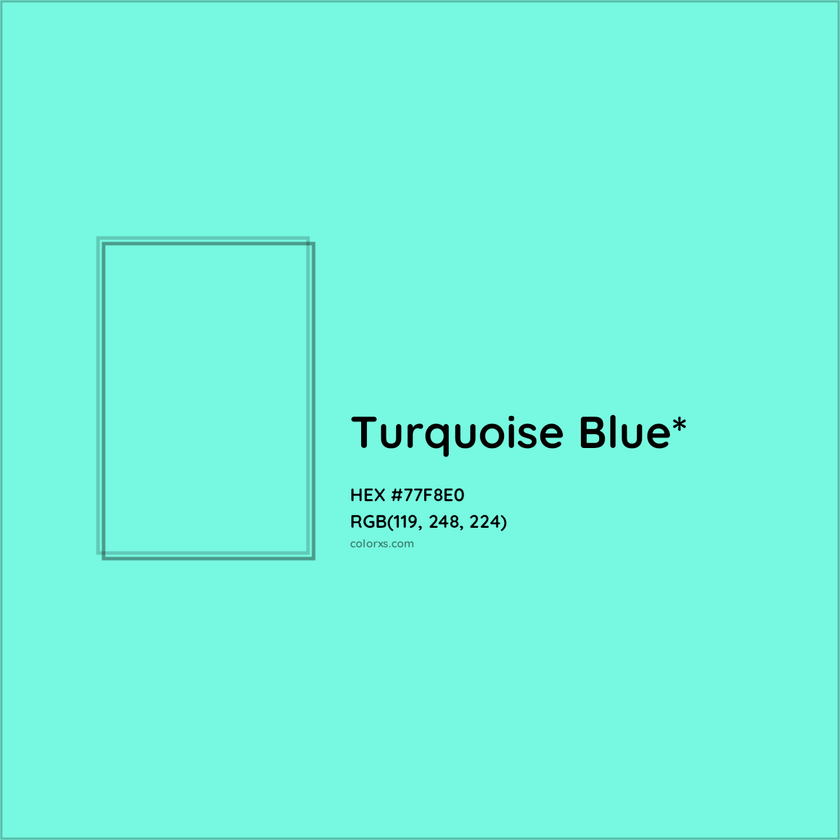 #77F8E0 hex color. RGB, RYB, CMYK, HSL, HSV codes and color conversions. Matching color names, palettes, paints.