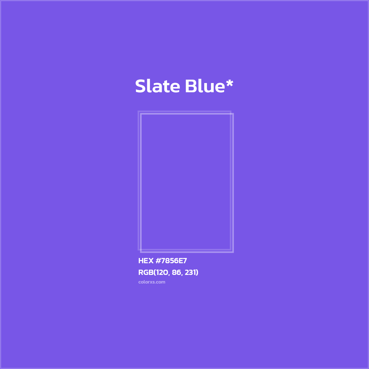 #7856E7 hex color. RGB, RYB, CMYK, HSL, HSV codes and color conversions. Matching color names, palettes, paints.