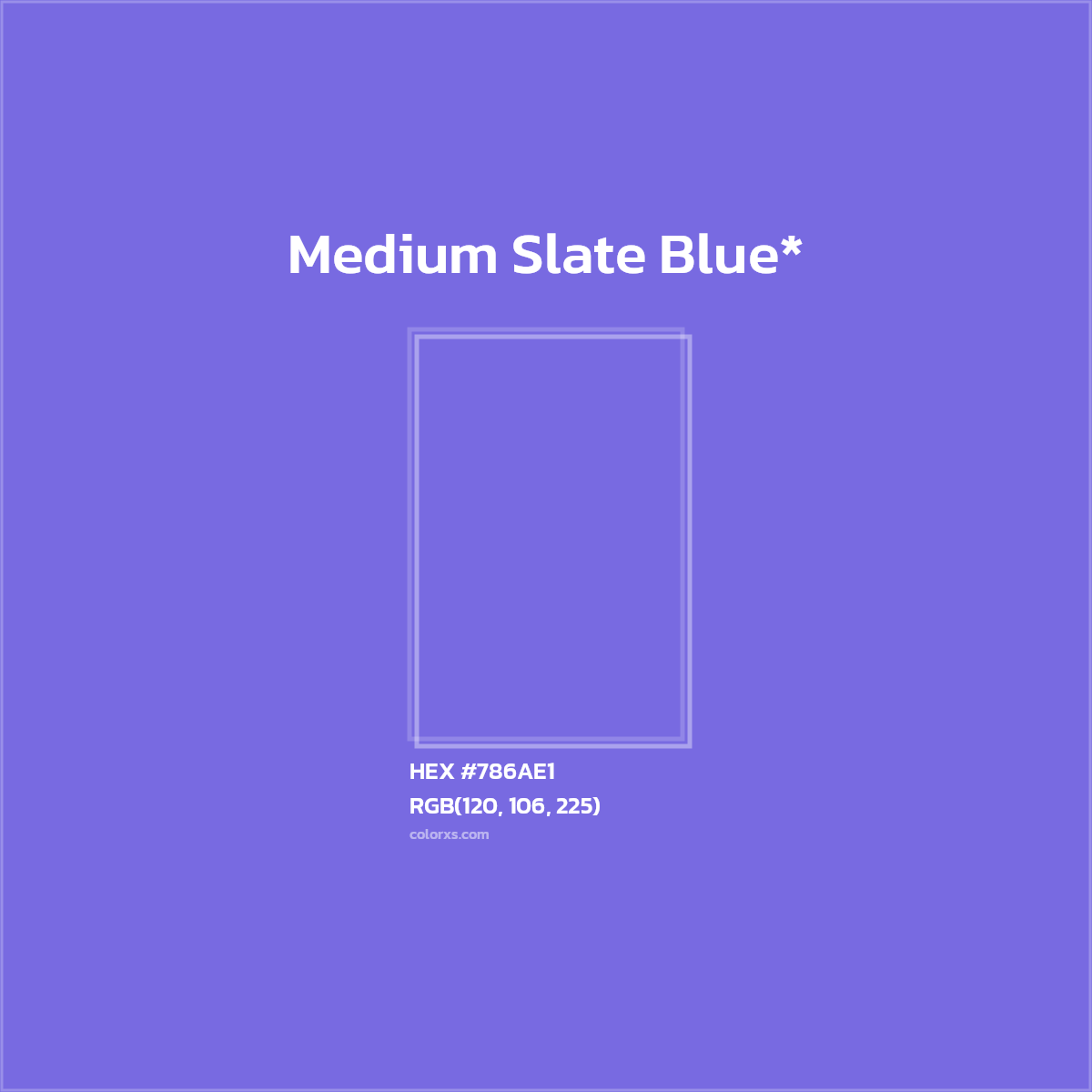 #786AE1 hex color. RGB, RYB, CMYK, HSL, HSV codes and color conversions. Matching color names, palettes, paints.