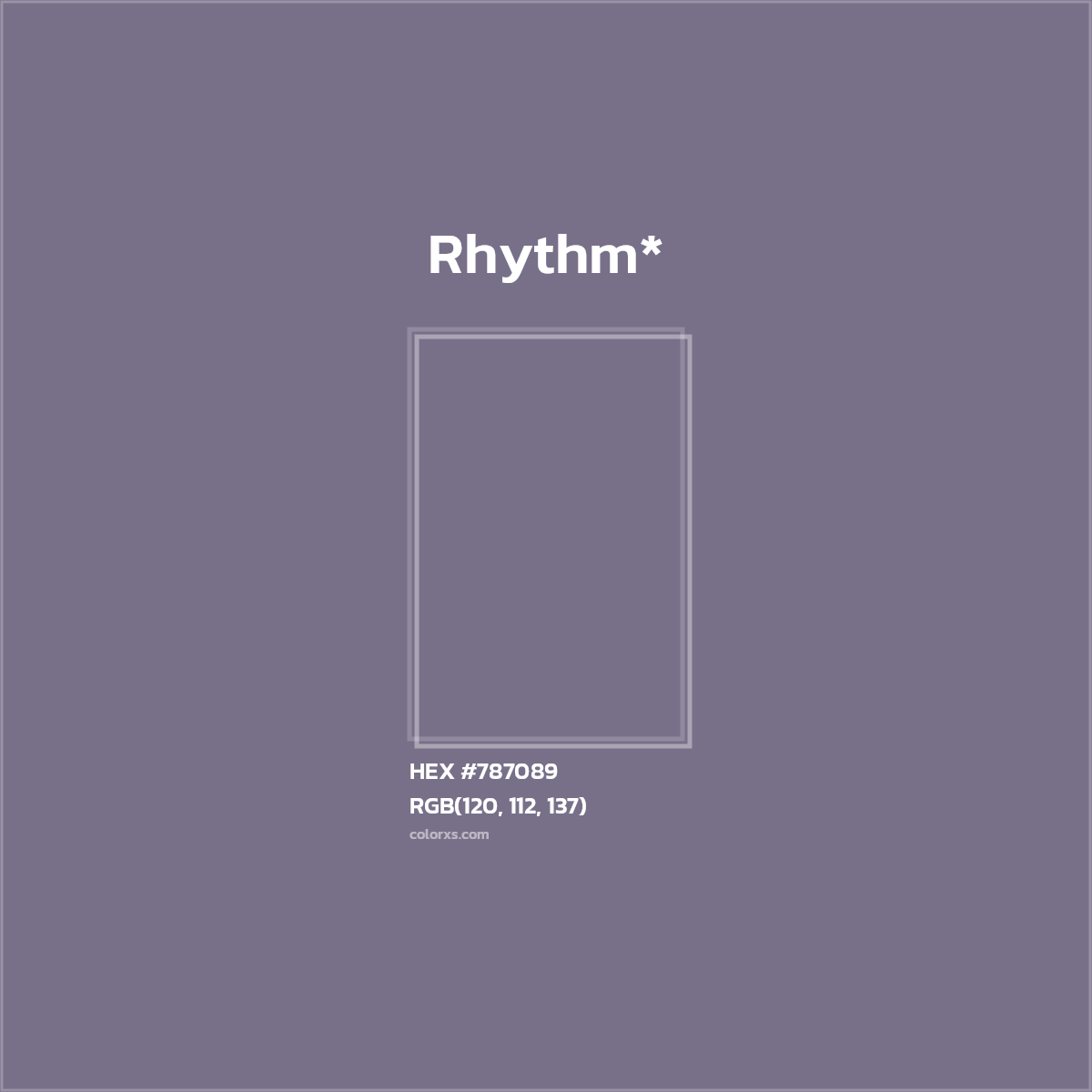 #787089 hex color. RGB, RYB, CMYK, HSL, HSV codes and color conversions. Matching color names, palettes, paints.