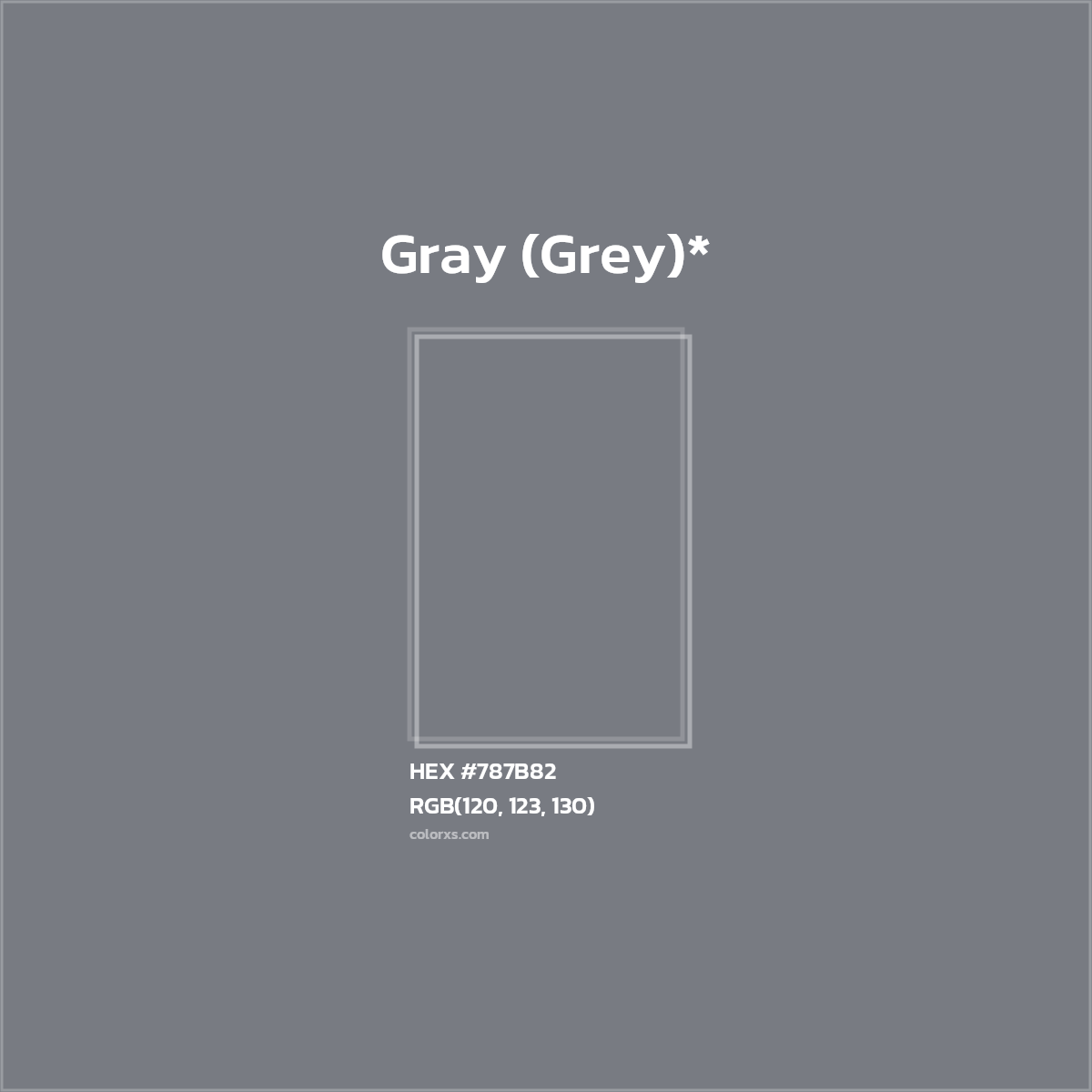 #787B82 hex color. RGB, RYB, CMYK, HSL, HSV codes and color conversions. Matching color names, palettes, paints.