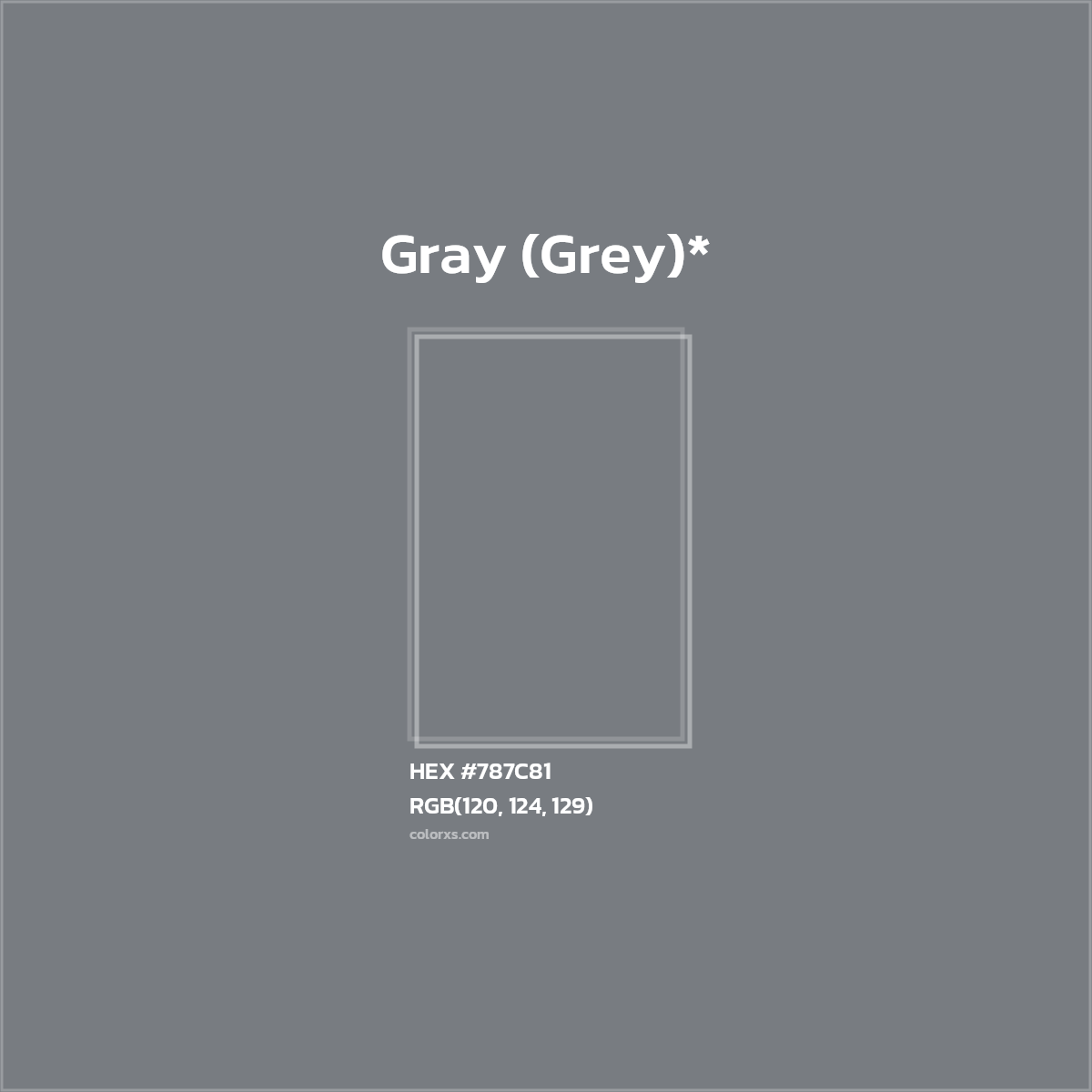 #787C81 hex color. RGB, RYB, CMYK, HSL, HSV codes and color conversions. Matching color names, palettes, paints.