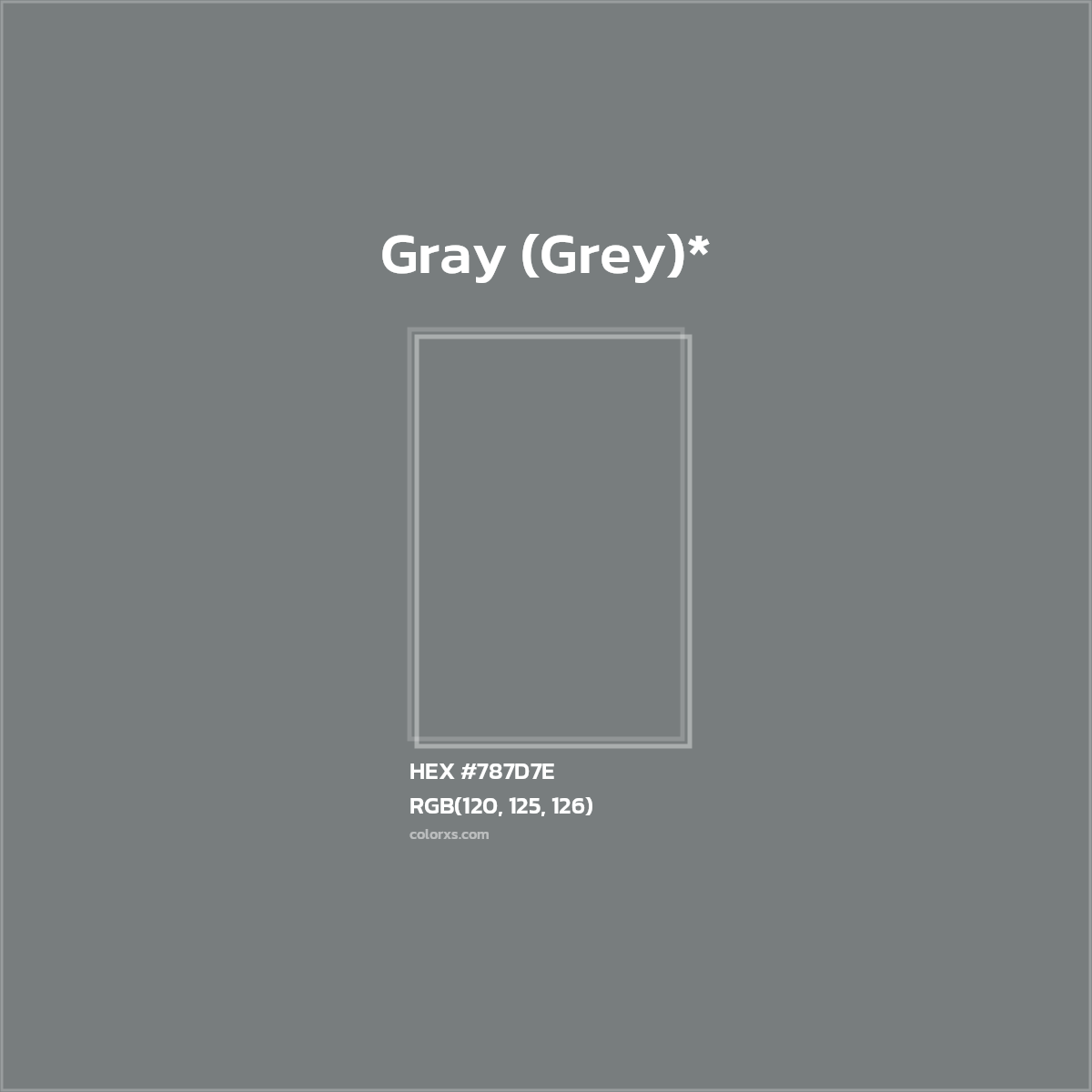 #787D7E hex color. RGB, RYB, CMYK, HSL, HSV codes and color conversions. Matching color names, palettes, paints.