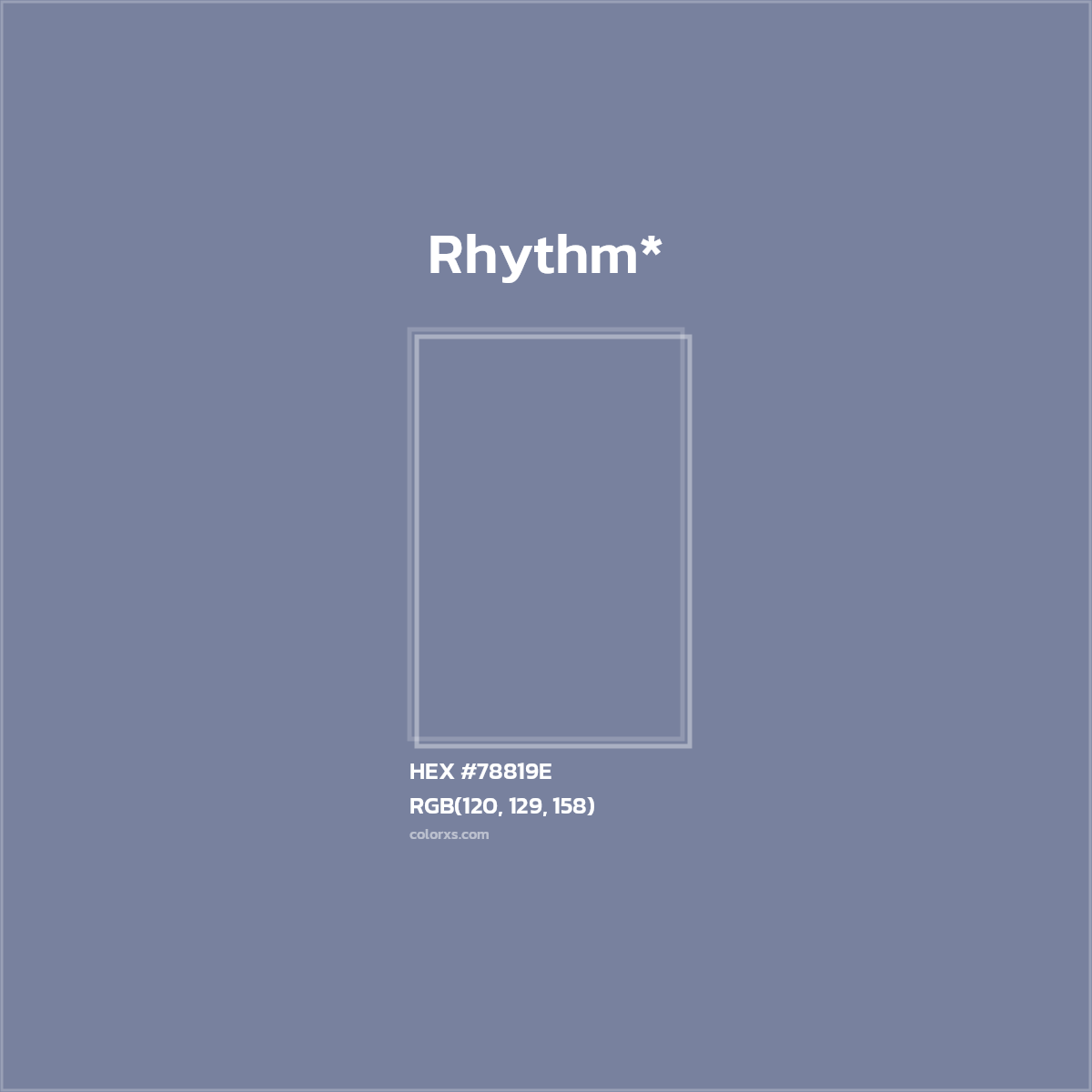 #78819E hex color. RGB, RYB, CMYK, HSL, HSV codes and color conversions. Matching color names, palettes, paints.