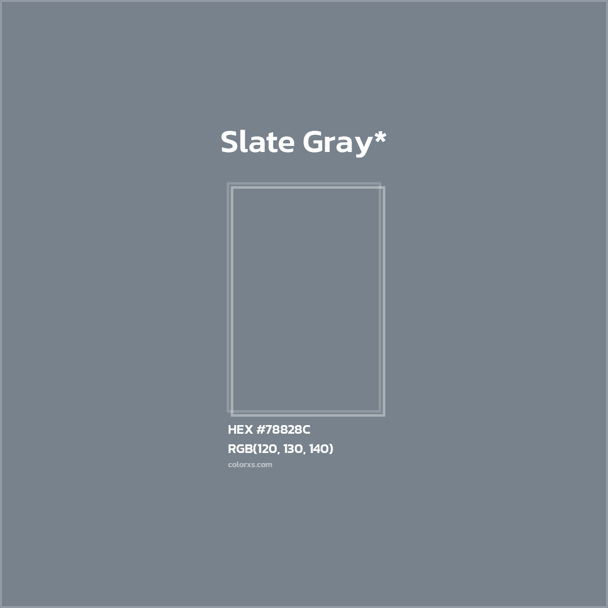 #78828C hex color. RGB, RYB, CMYK, HSL, HSV codes and color conversions. Matching color names, palettes, paints.