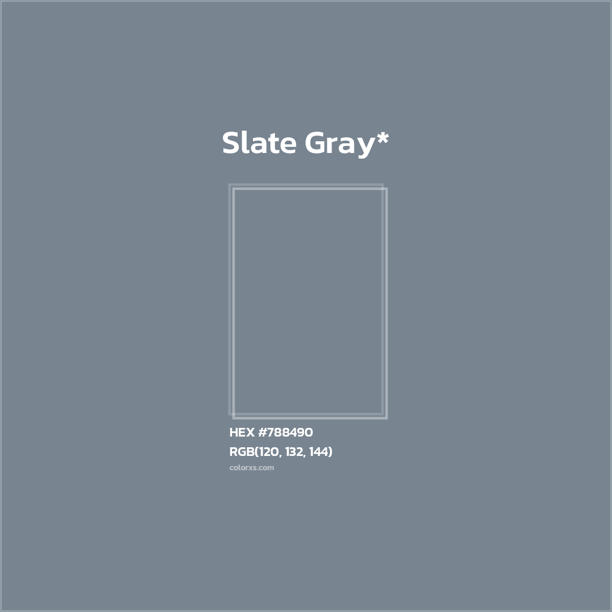 #788490 hex color. RGB, RYB, CMYK, HSL, HSV codes and color conversions. Matching color names, palettes, paints.