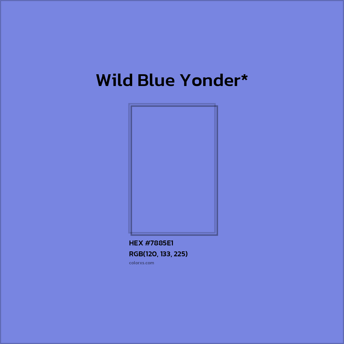#7885E1 hex color. RGB, RYB, CMYK, HSL, HSV codes and color conversions. Matching color names, palettes, paints.