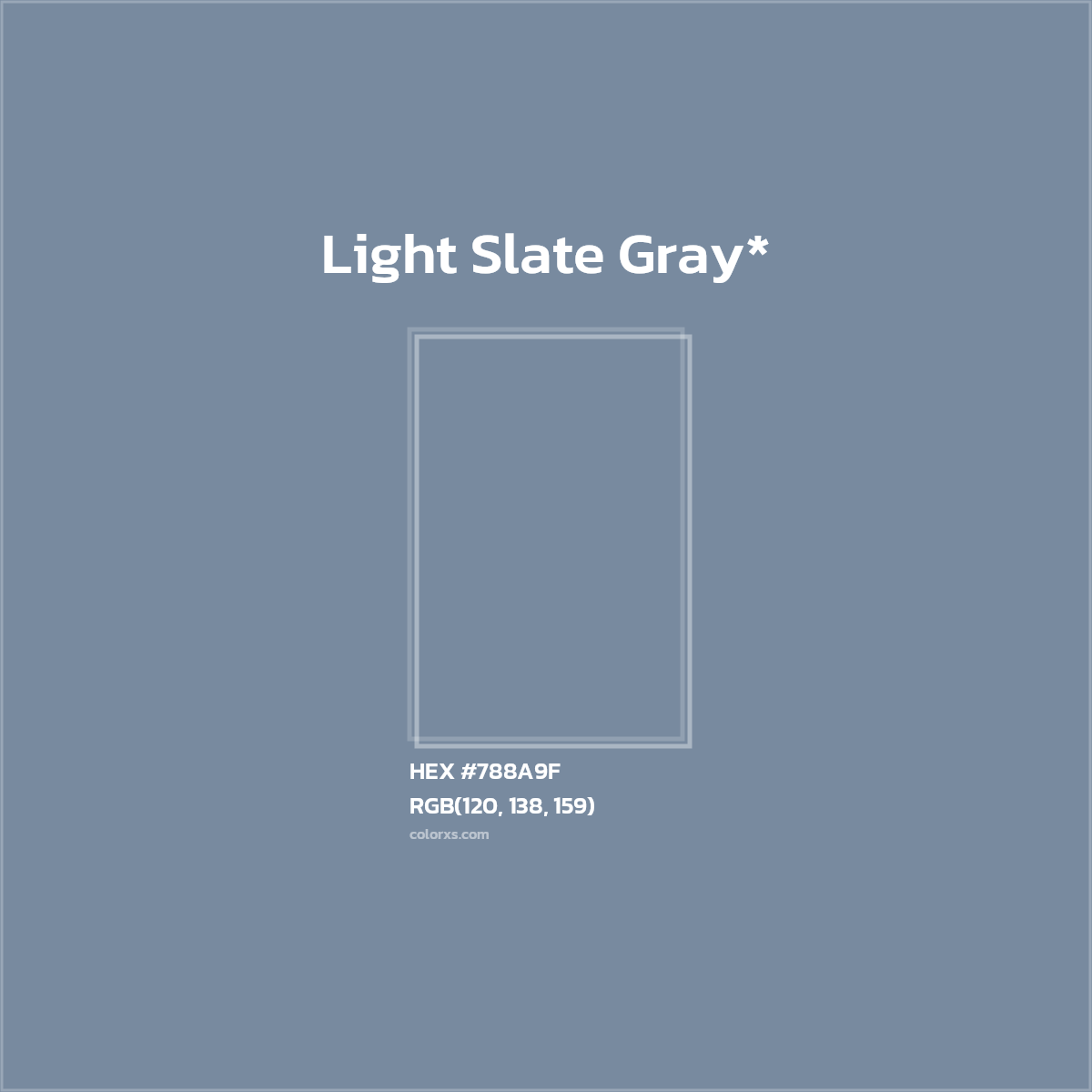 #788A9F hex color. RGB, RYB, CMYK, HSL, HSV codes and color conversions. Matching color names, palettes, paints.