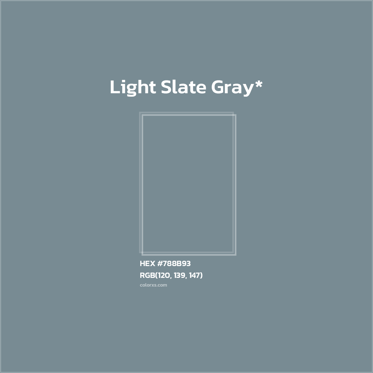 #788B93 hex color. RGB, RYB, CMYK, HSL, HSV codes and color conversions. Matching color names, palettes, paints.